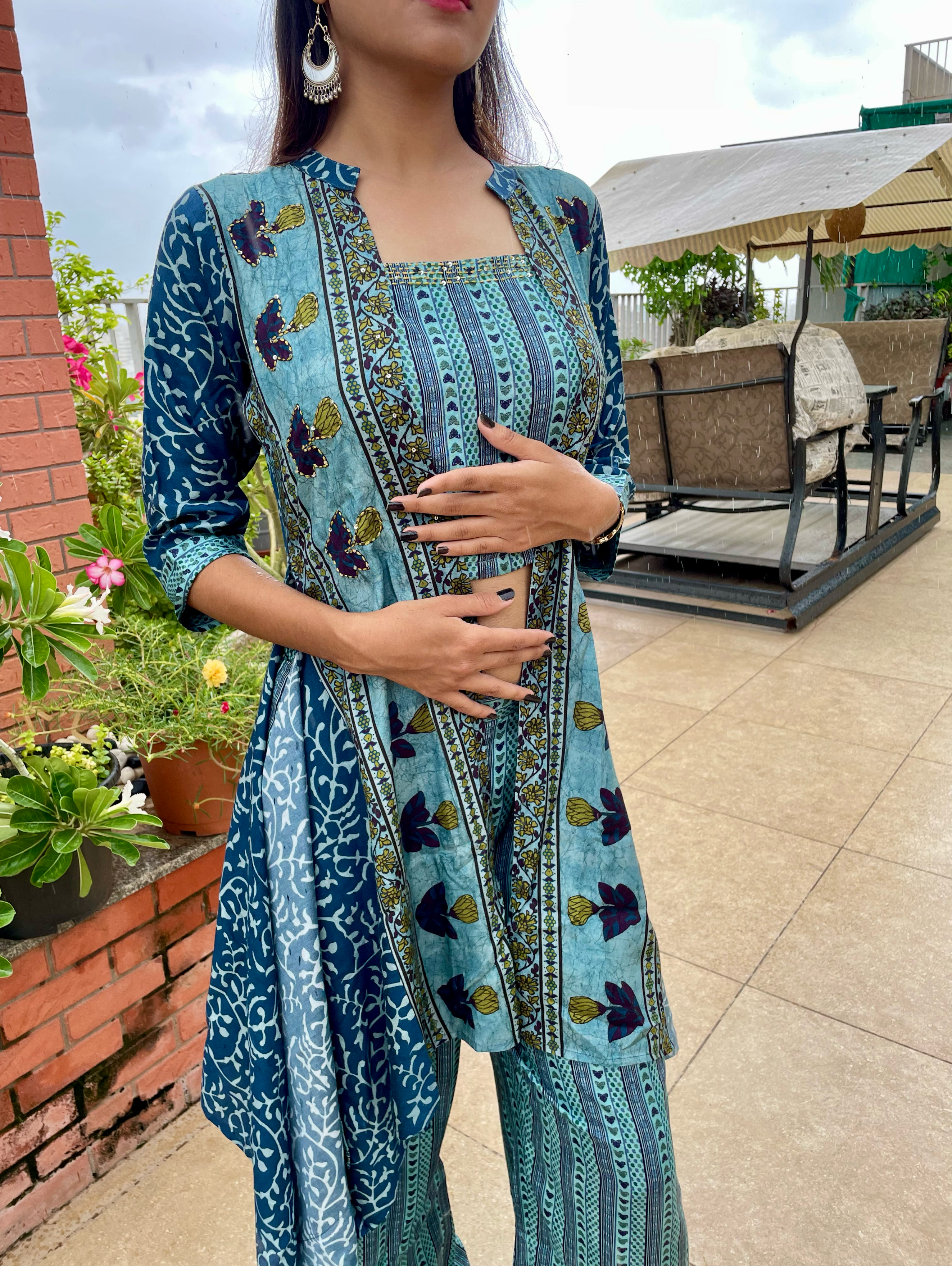 Muslin 3 Piece Coords with work