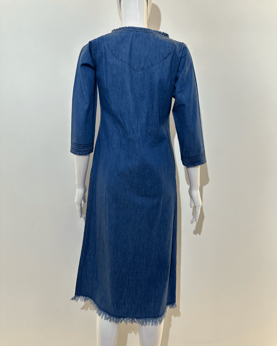 Image of Denim Dress with Embroidery and Unique Cuts