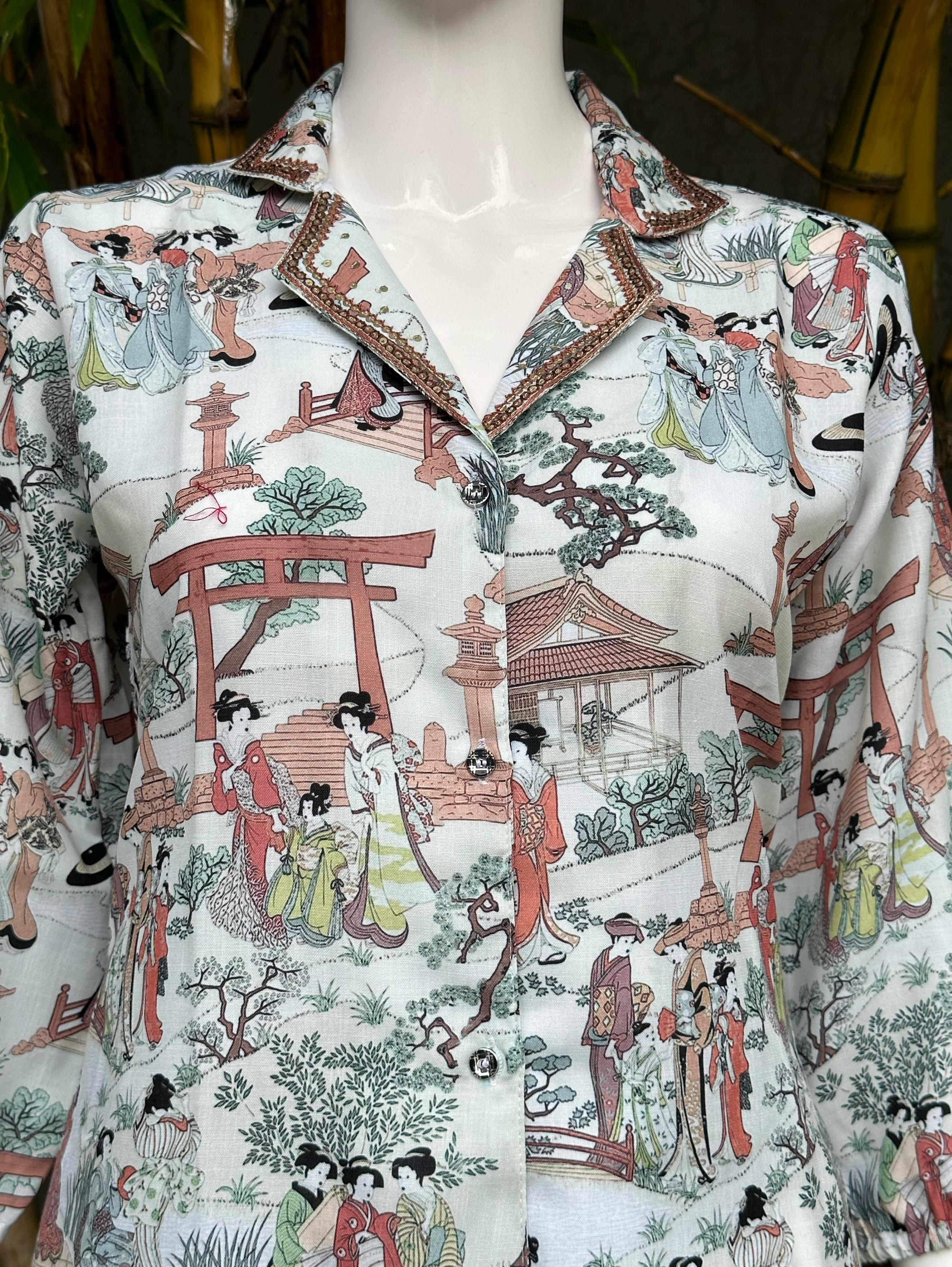 Image of Cotton Print Coords with Collar Sequence