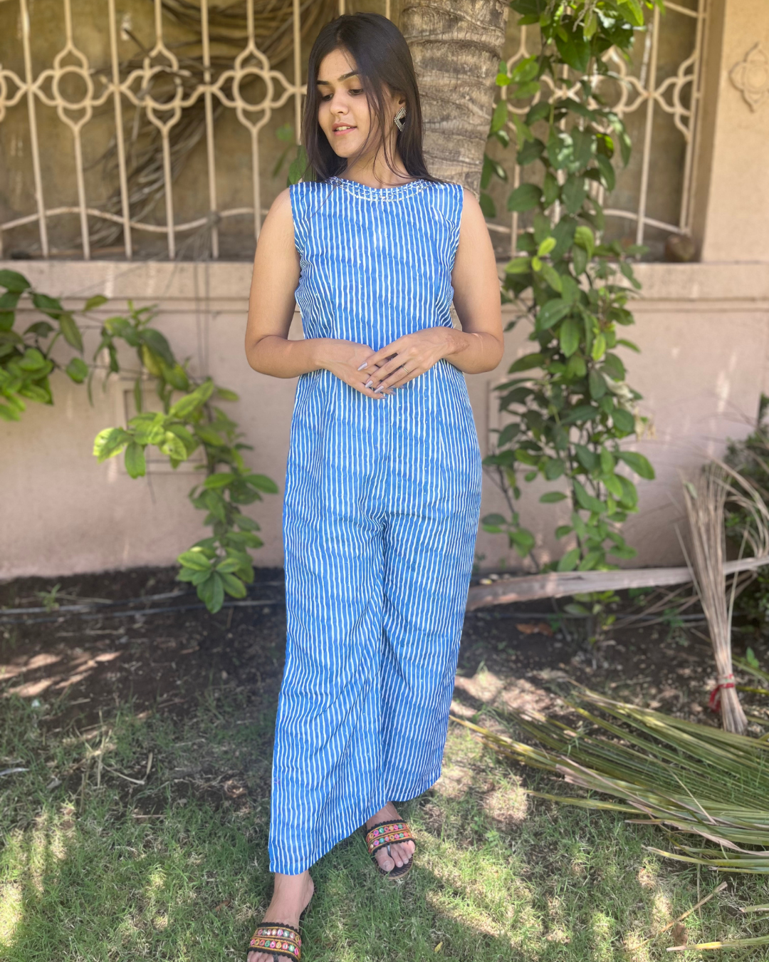 Muslin Stripe Jumpsuit - With Jacket