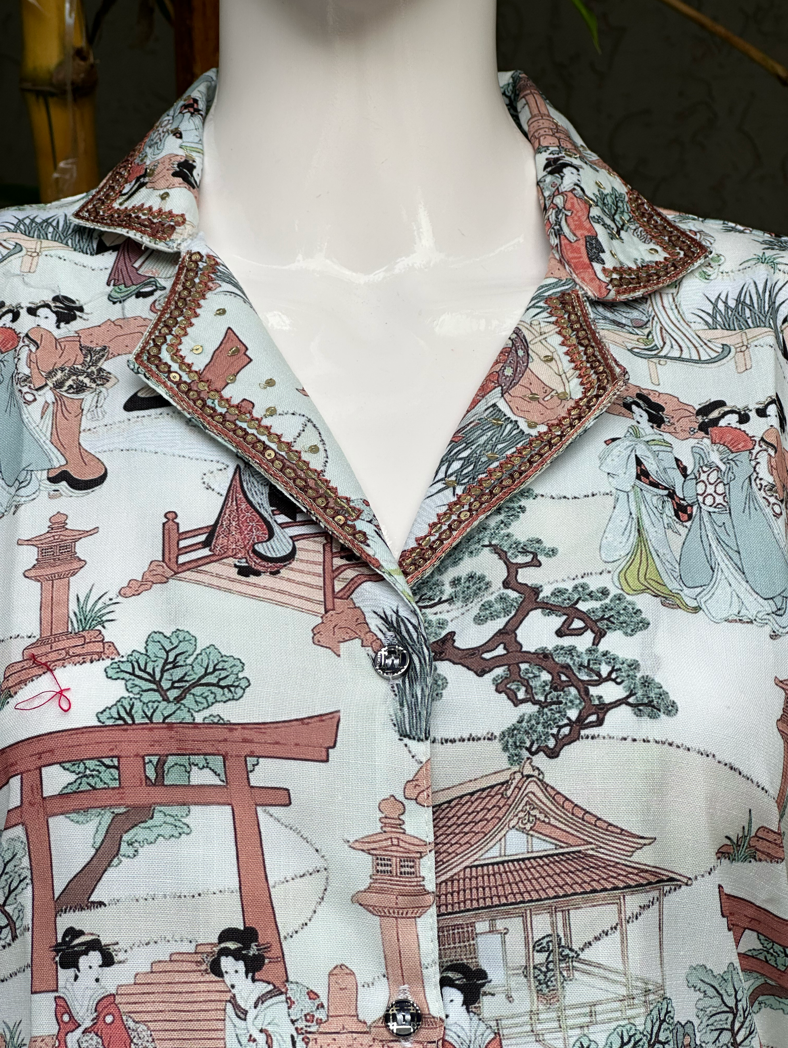 Image of Cotton Print Coords with Collar Sequence