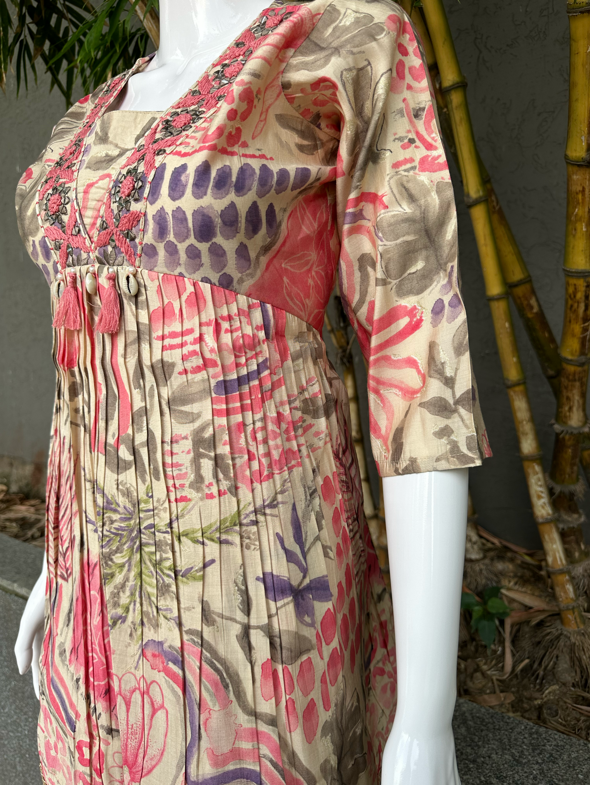 Muslin V Neck Embroidery Work Coords