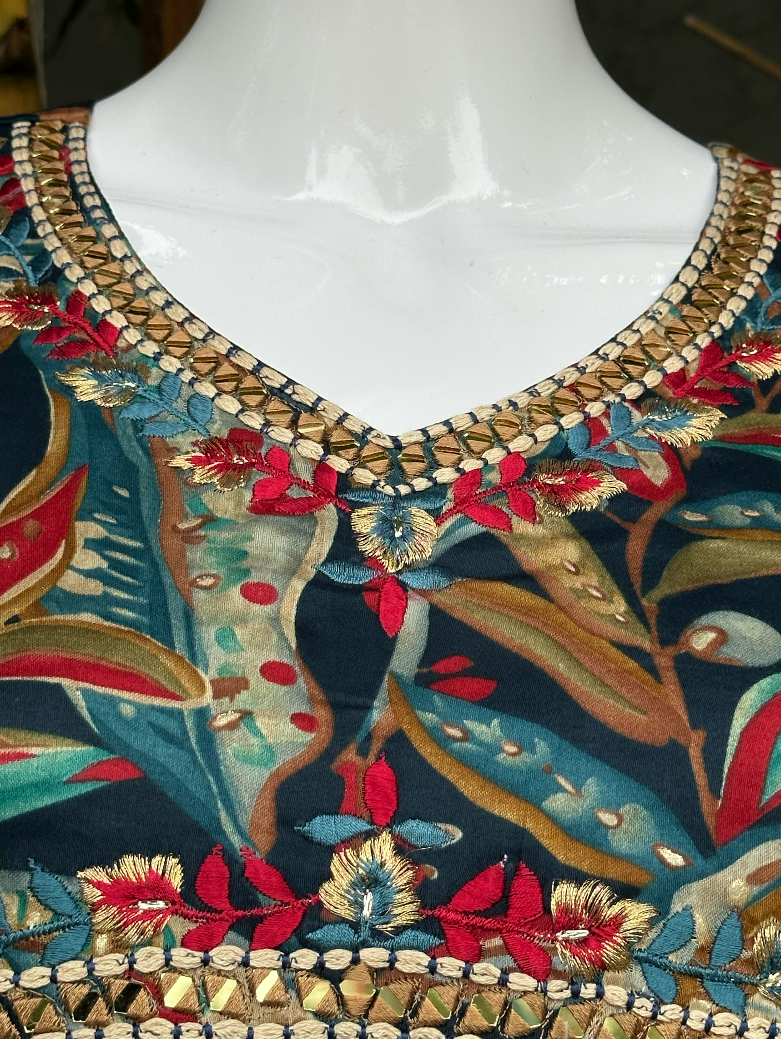 Image of Muslin v Neck Embroidery Bell Bottom Coords