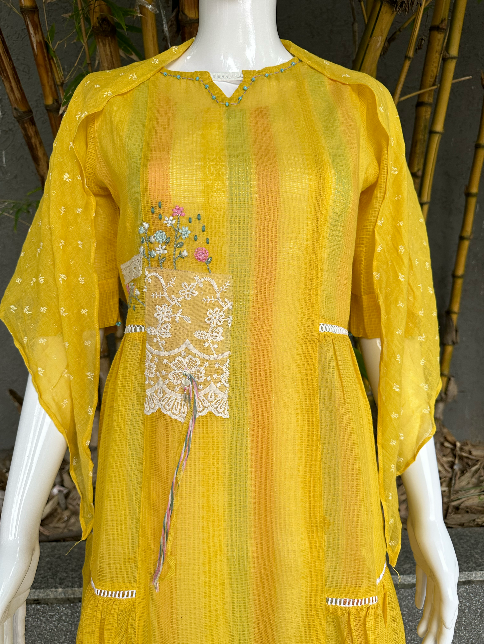 Cotton 3 Piece with Scarf & Lycra Pant - Yellow