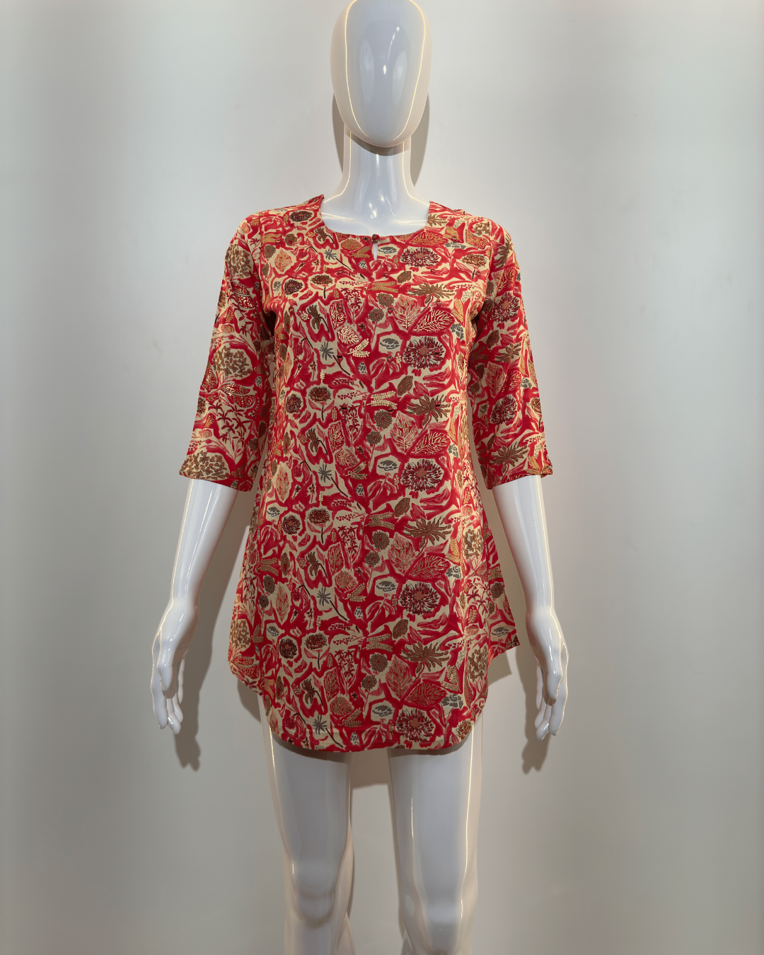 Image of Pure Cotton Short Tunics with work - Orange Color