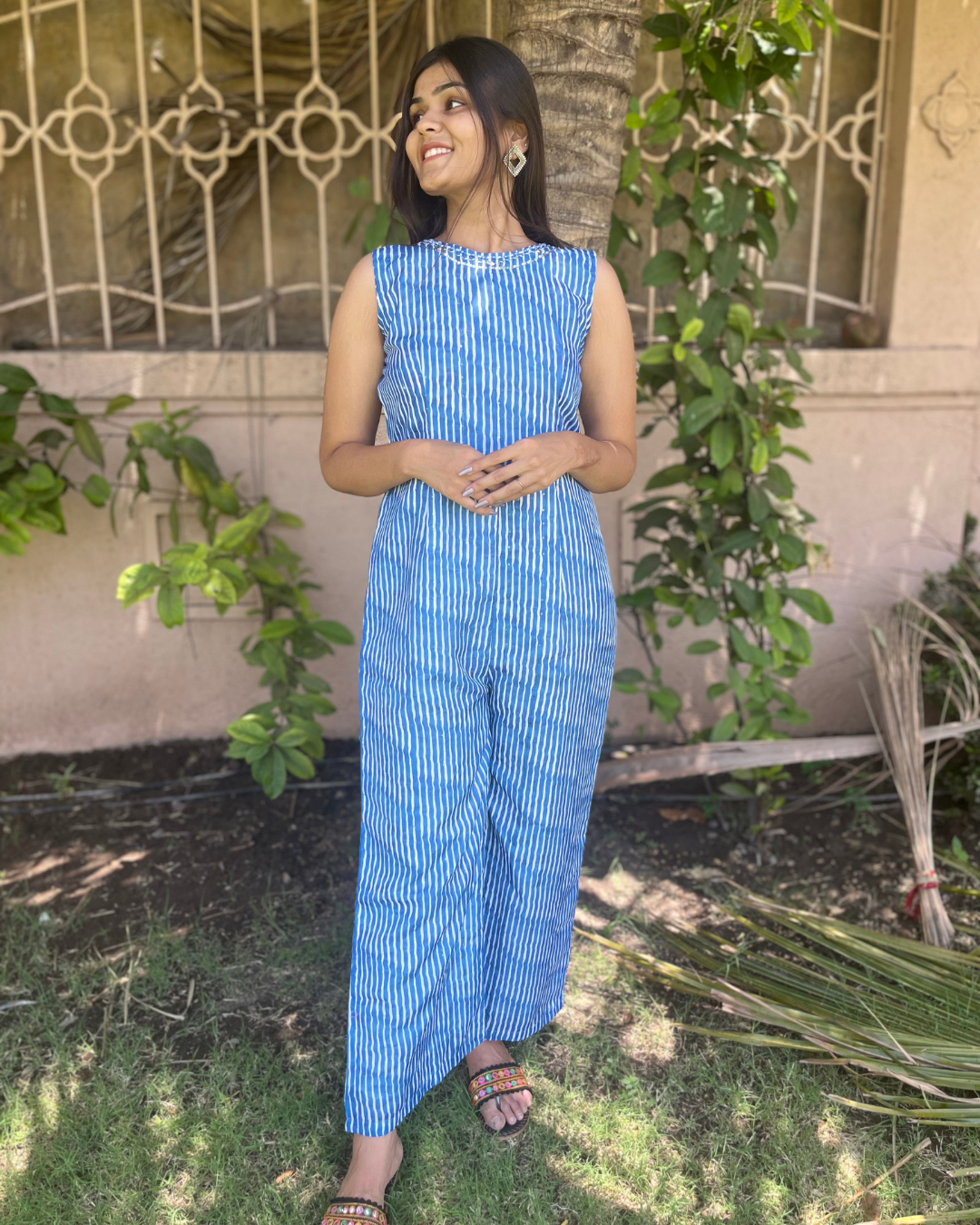 Muslin Stripe Jumpsuit - With Jacket