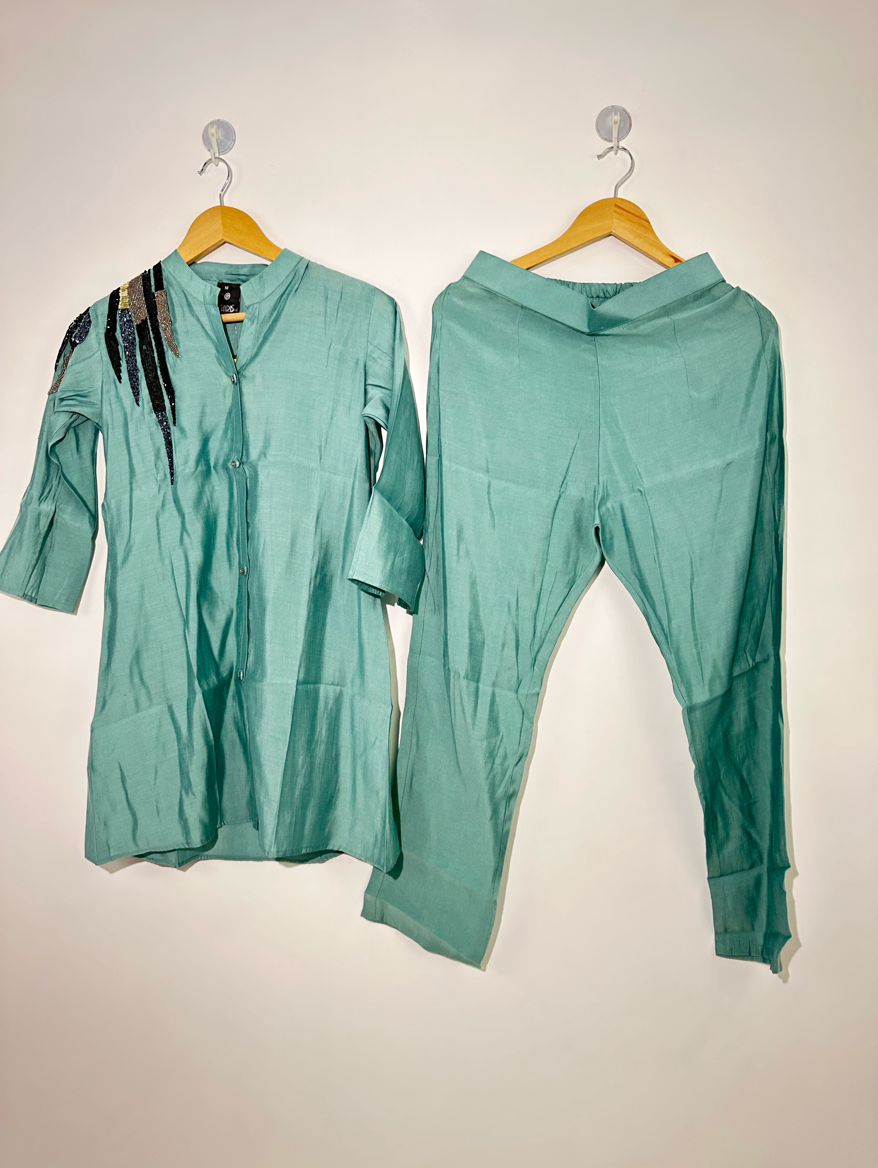 Image of Sea Green Muslin Hand work Coords