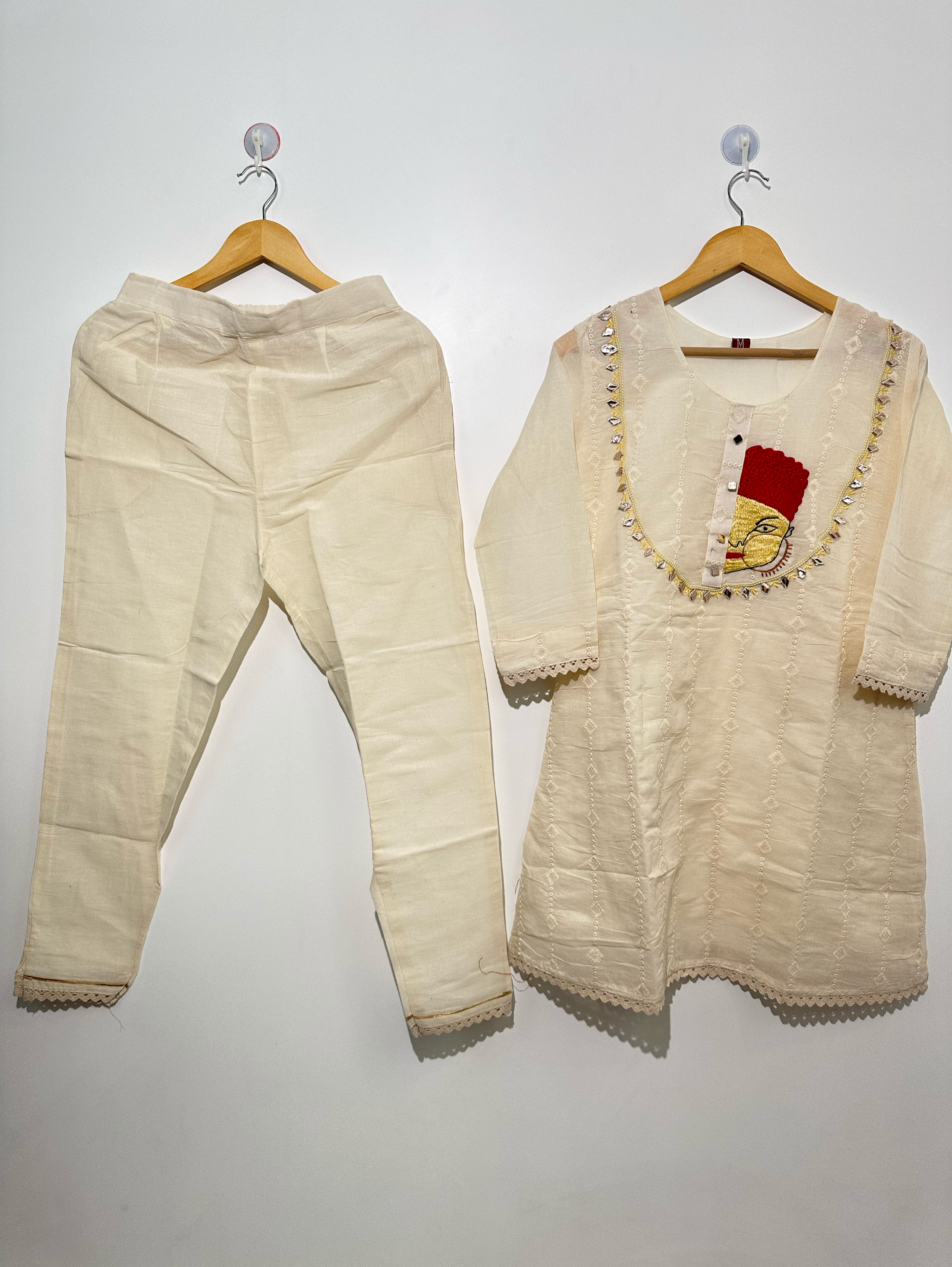 Image of Cotton Linen Embroidery Kurti Set
