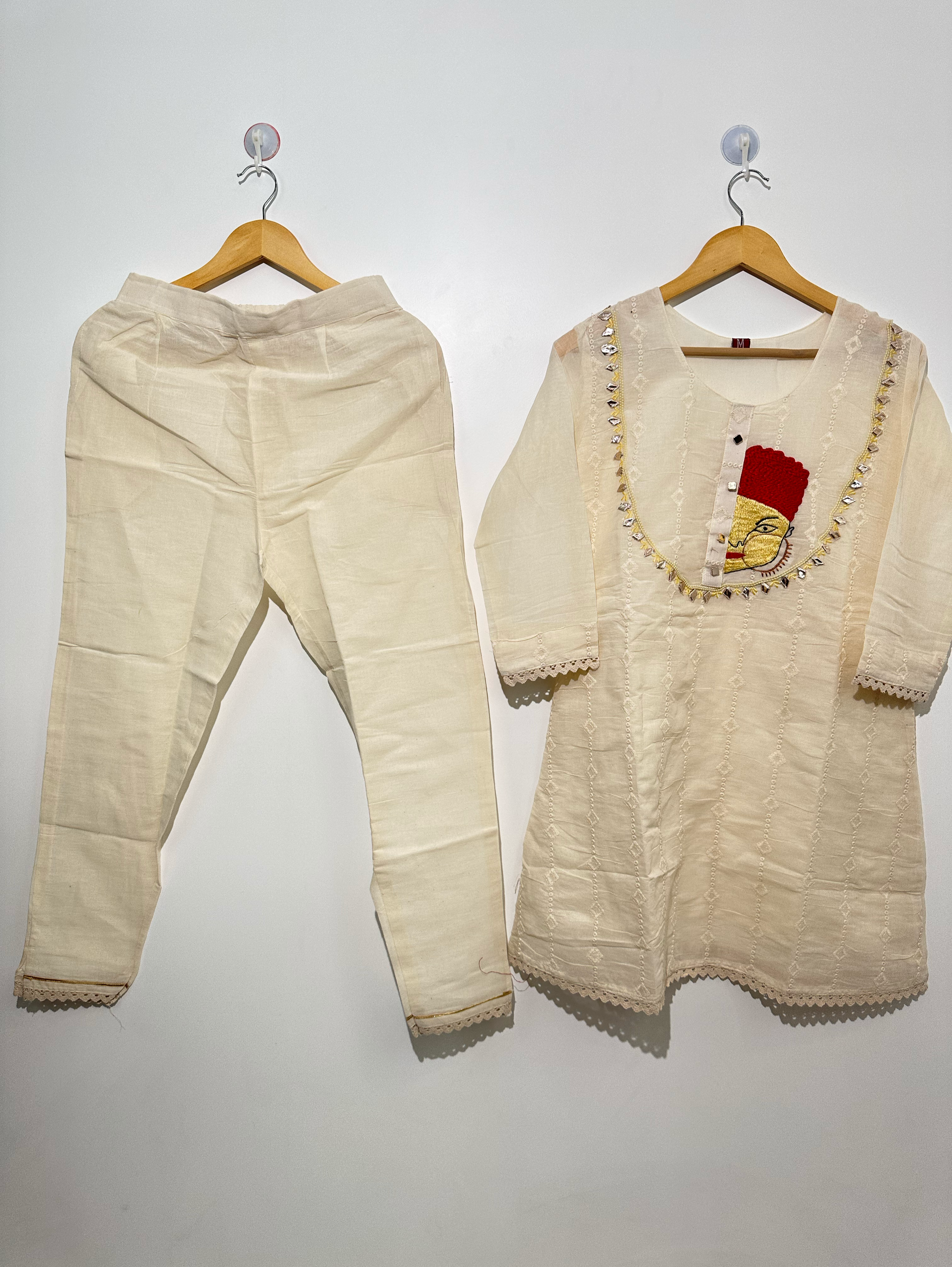 Cotton Linen Embroidery Kurti Set