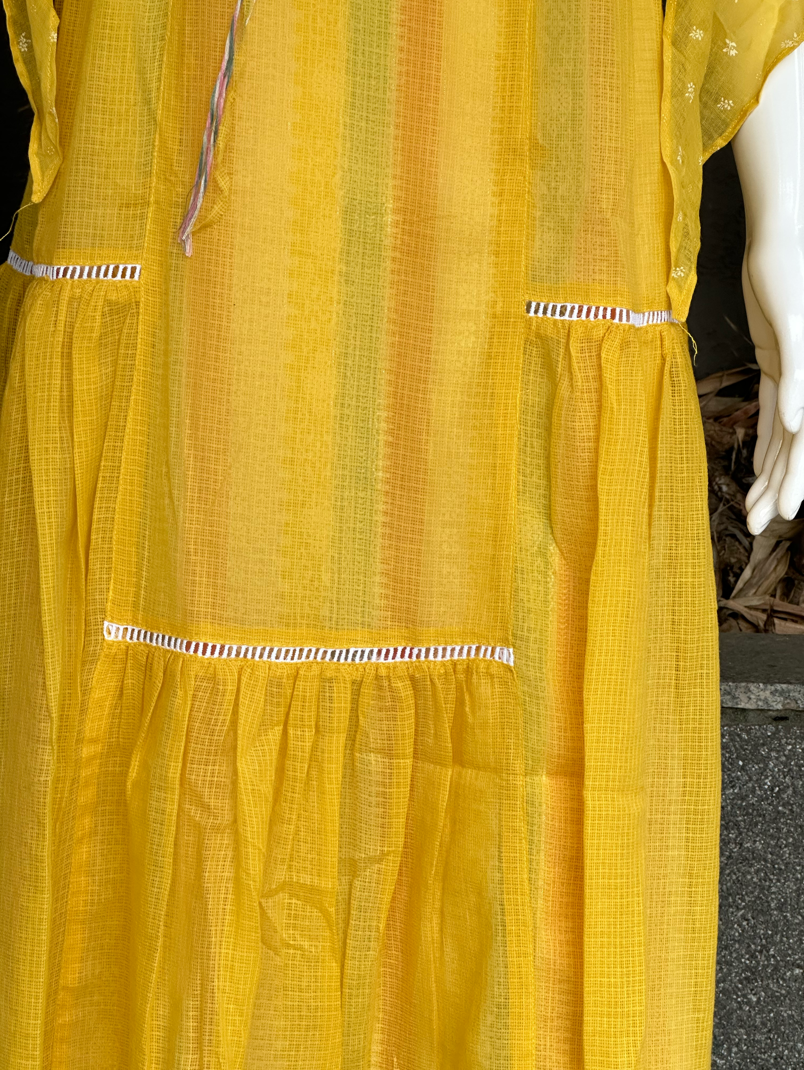 Image of Cotton 3 Piece with Scarf & Lycra Pant - Yellow