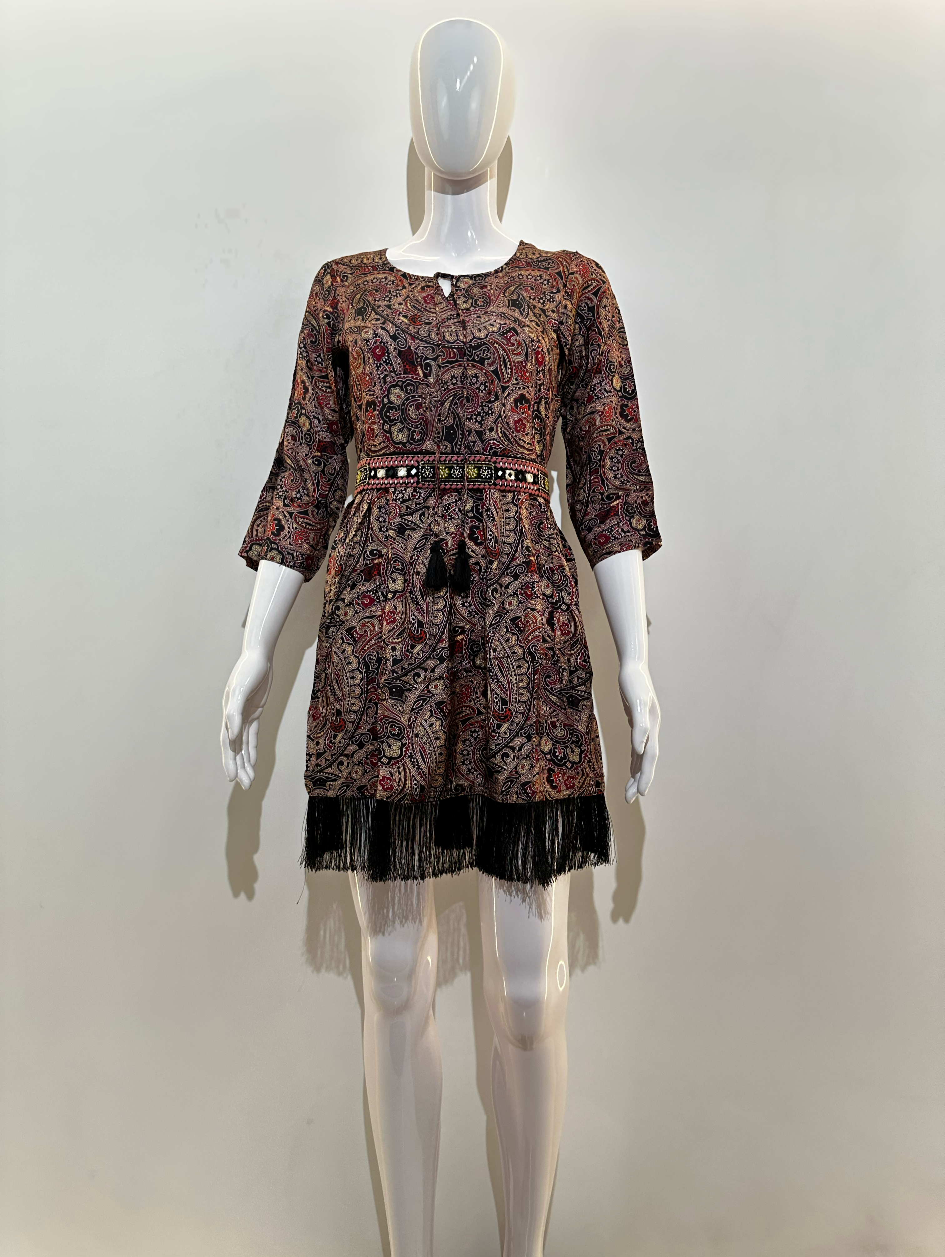 Image of Muslin Silk Short Tunics with Mirror Embroidery Belt