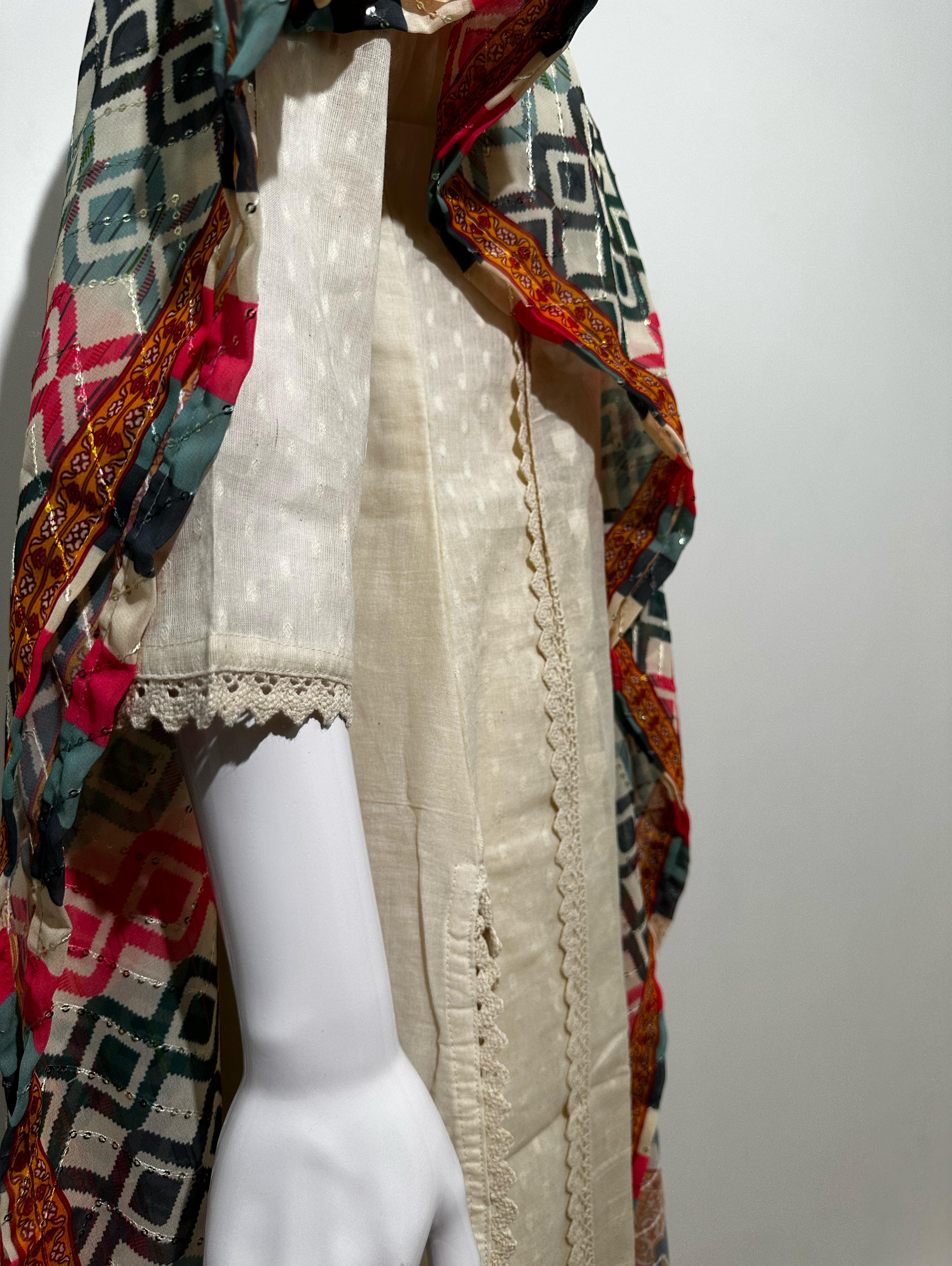 Image of Afghani Style Daman Thread work  - 3 Piece