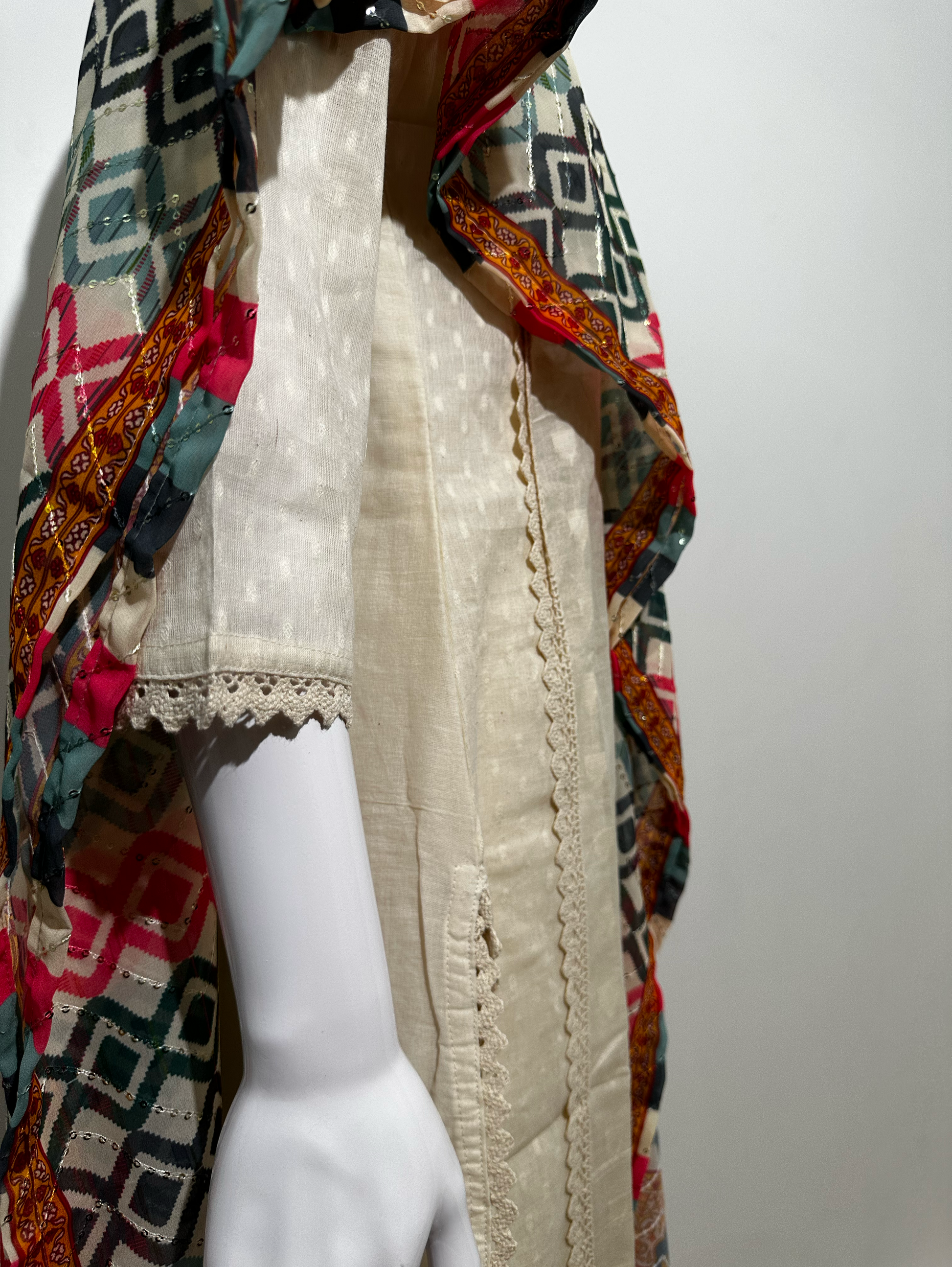Afghani Style Daman Thread work  - 3 Piece