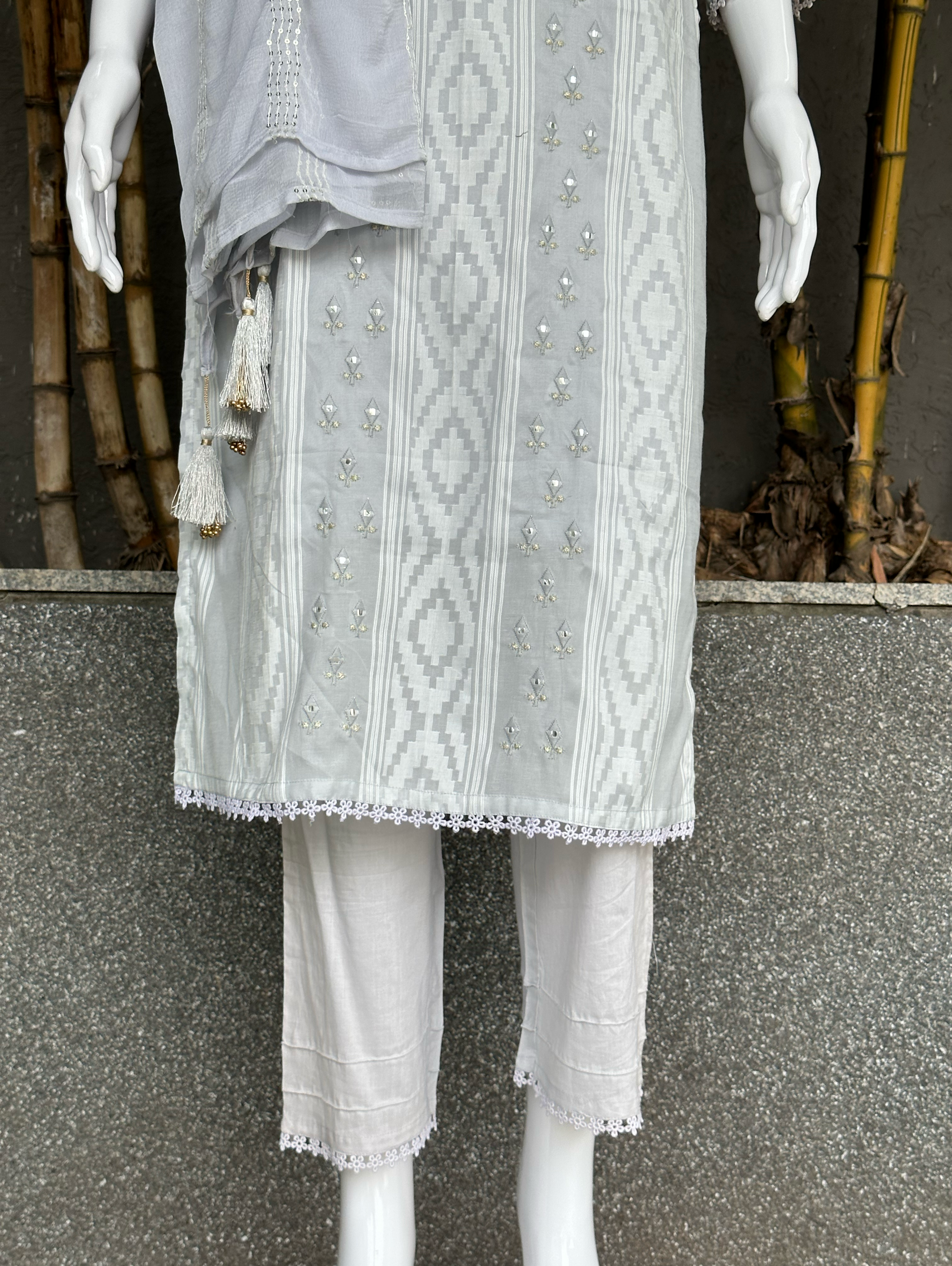 Cotton Ikkat print Embroidery Kurti Set