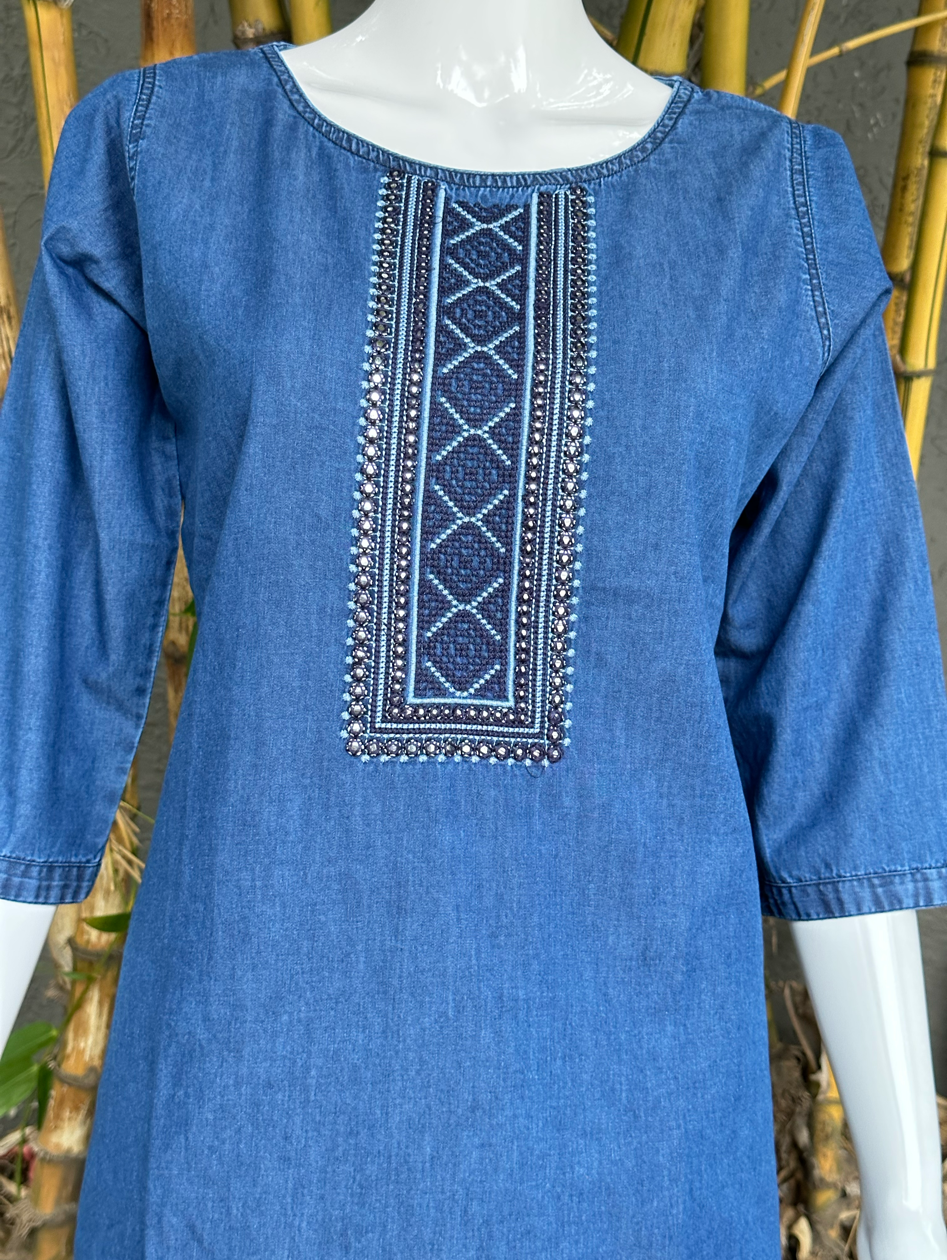 Image of Premium Denim Tunic with Moti Embroidery