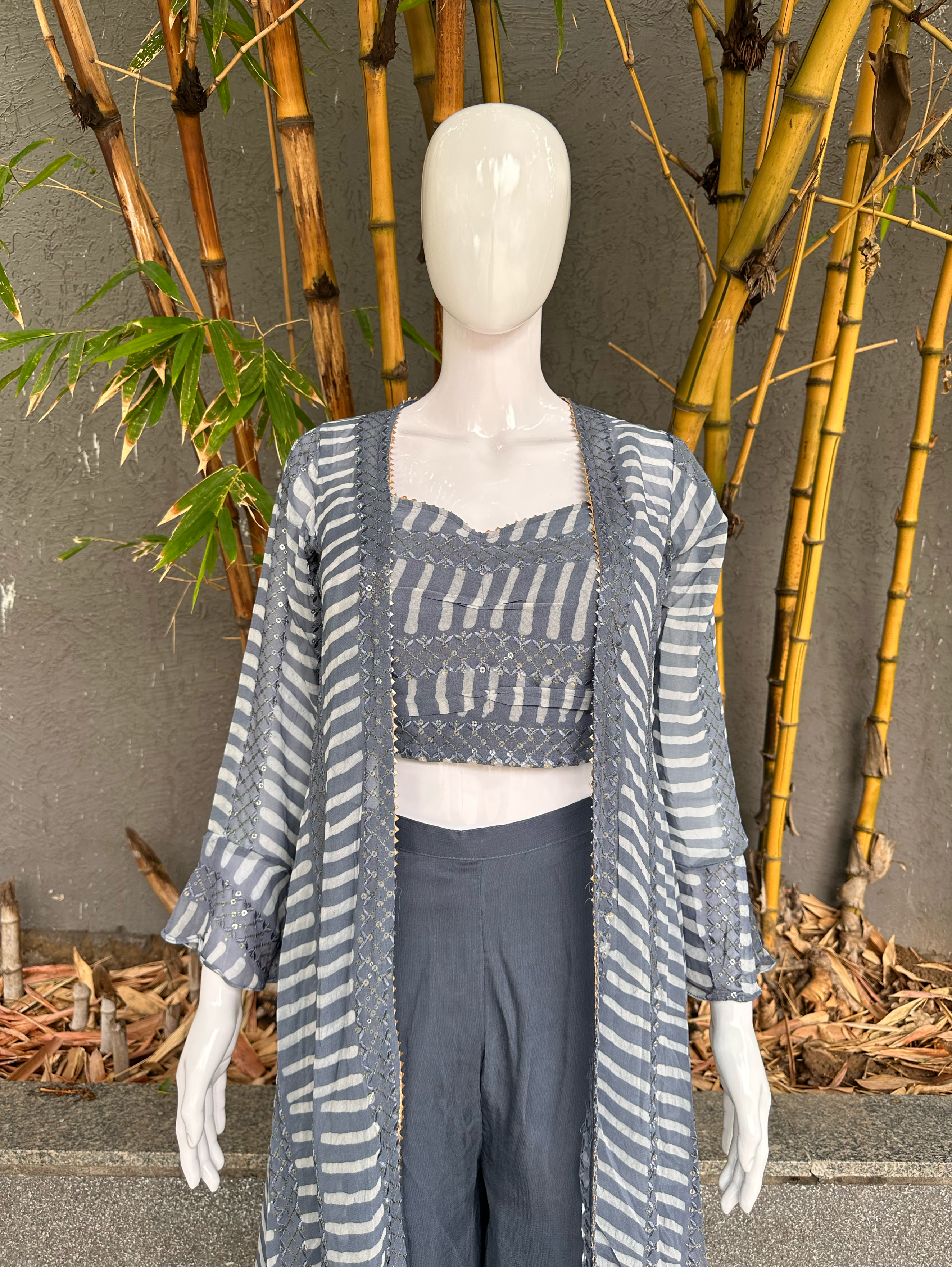 Image of Broad Plazzo Set with work and Seprate Shrug - 3 Piece
