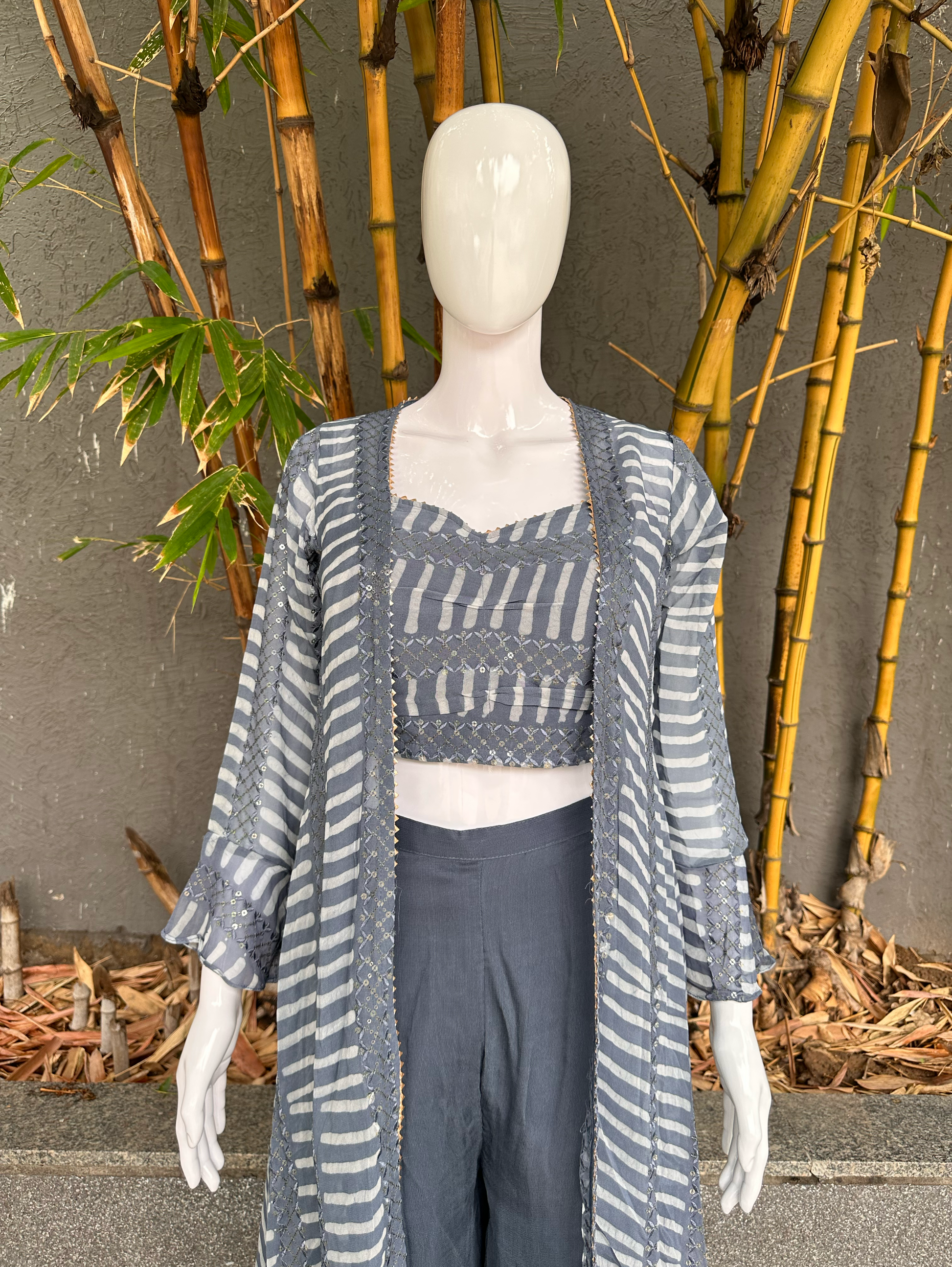 Broad Plazzo Set with work and Seprate Shrug - 3 Piece
