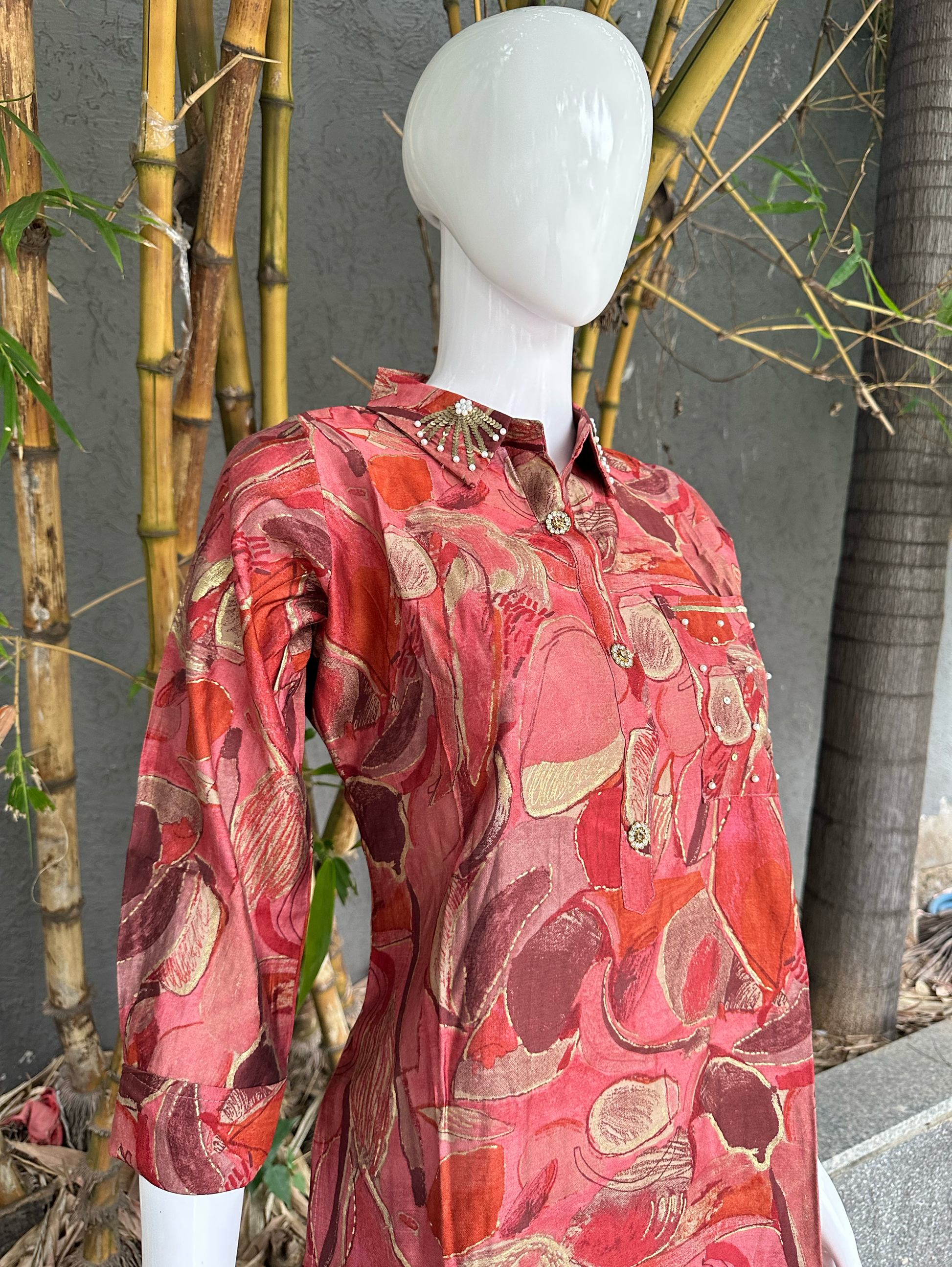 Muslin with Collar and Pocket work Coords