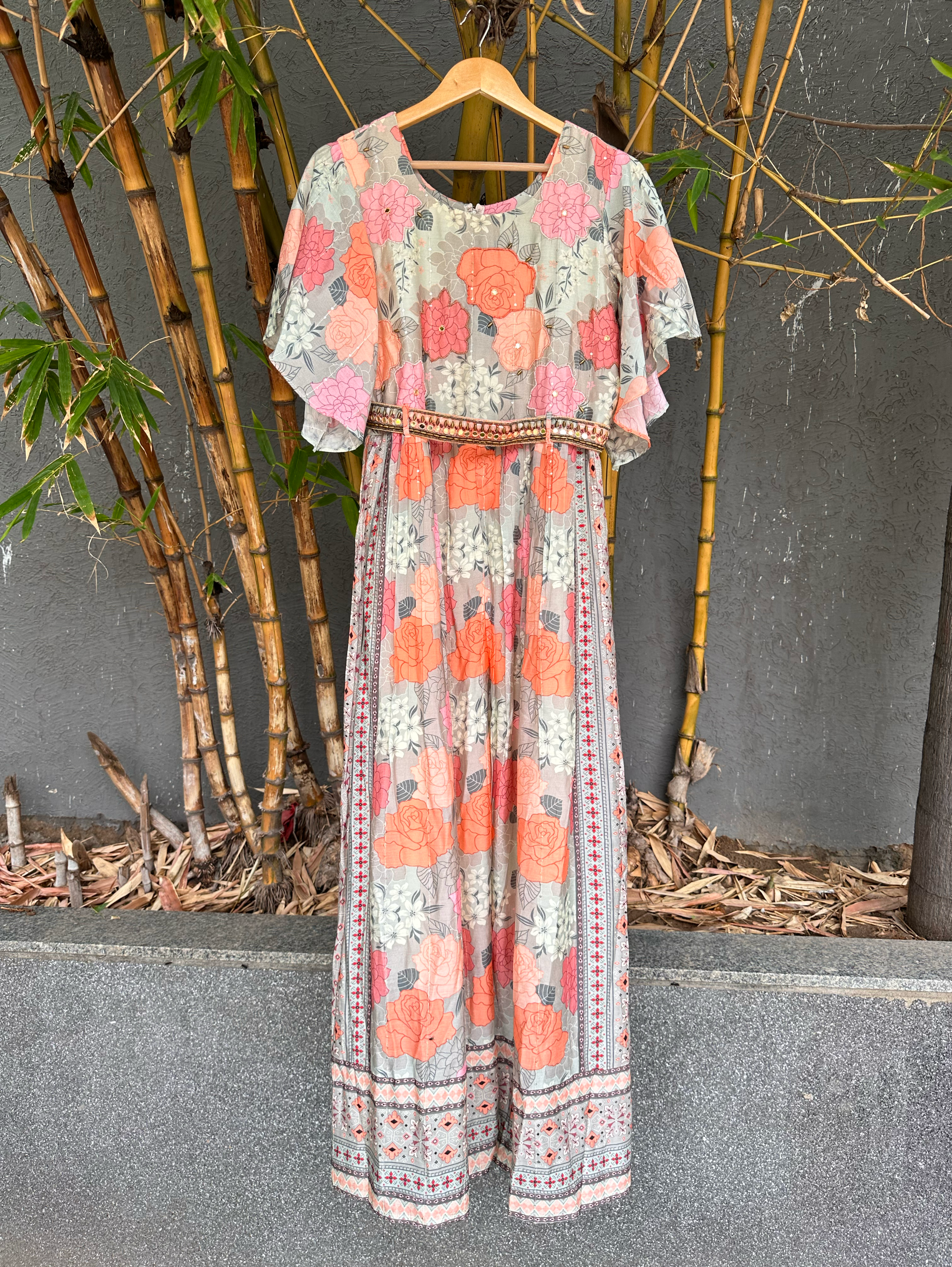 Image of Big Flower Muslin Jumpsuit with Sequence work