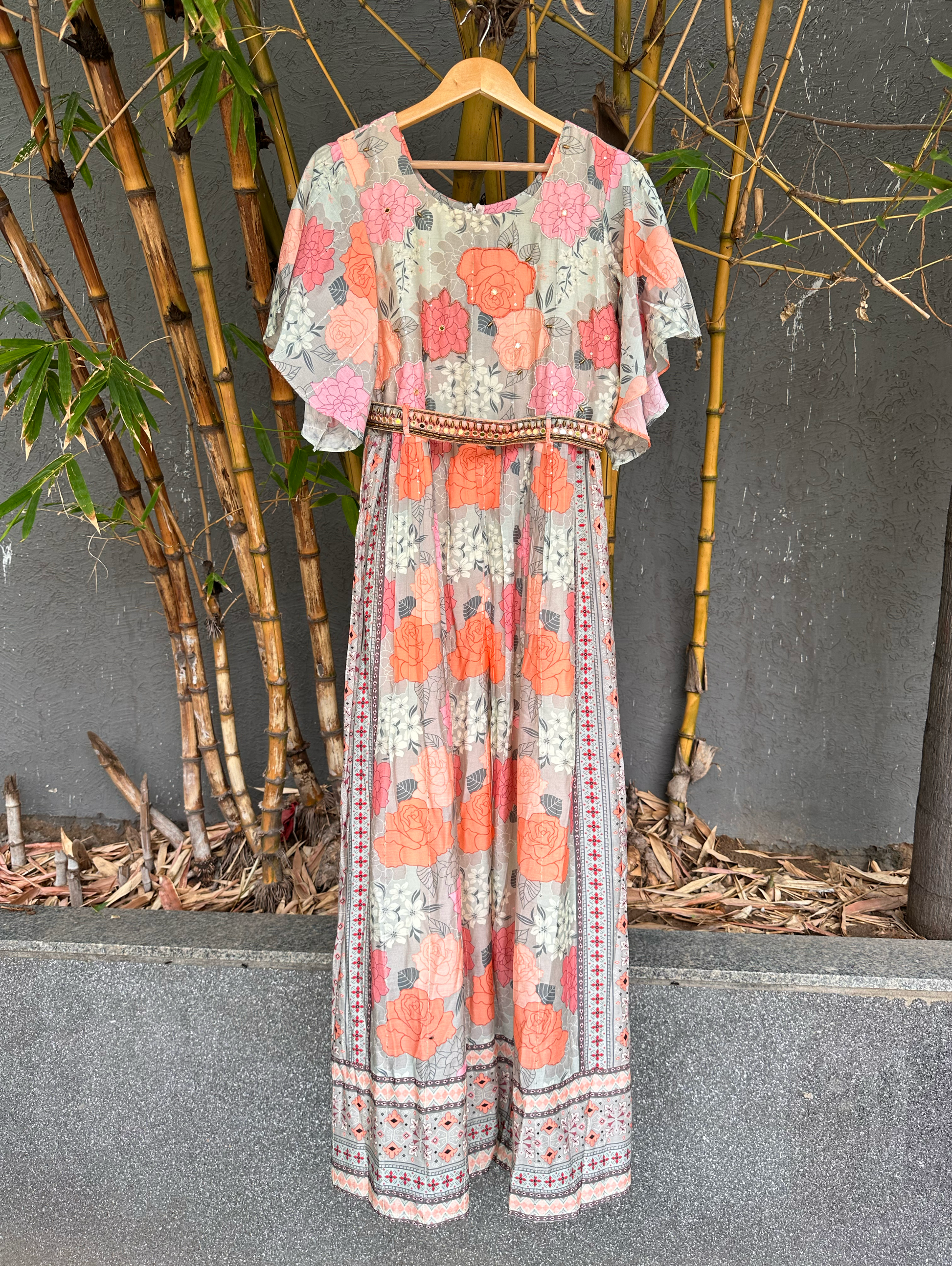 Big Flower Muslin Jumpsuit with Sequence work