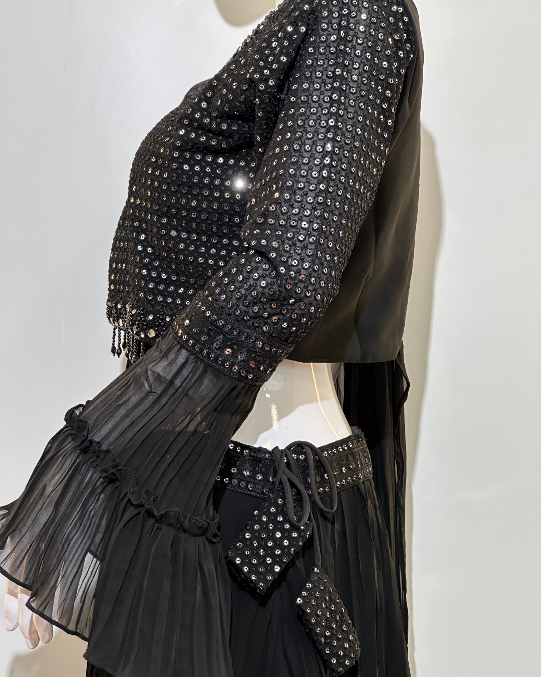 Image of Black Georgette Crop Top Dress- 2 Piece