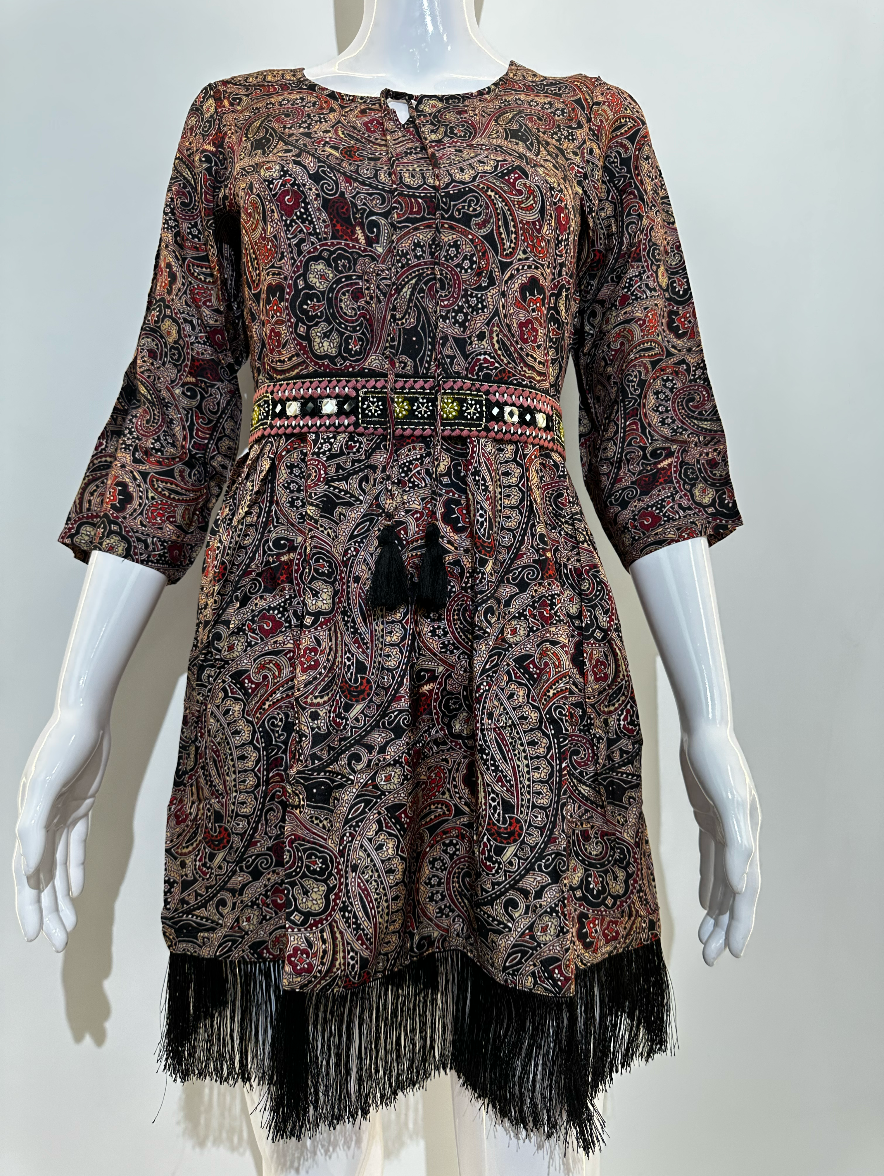 Image of Muslin Silk Short Tunics with Mirror Embroidery Belt
