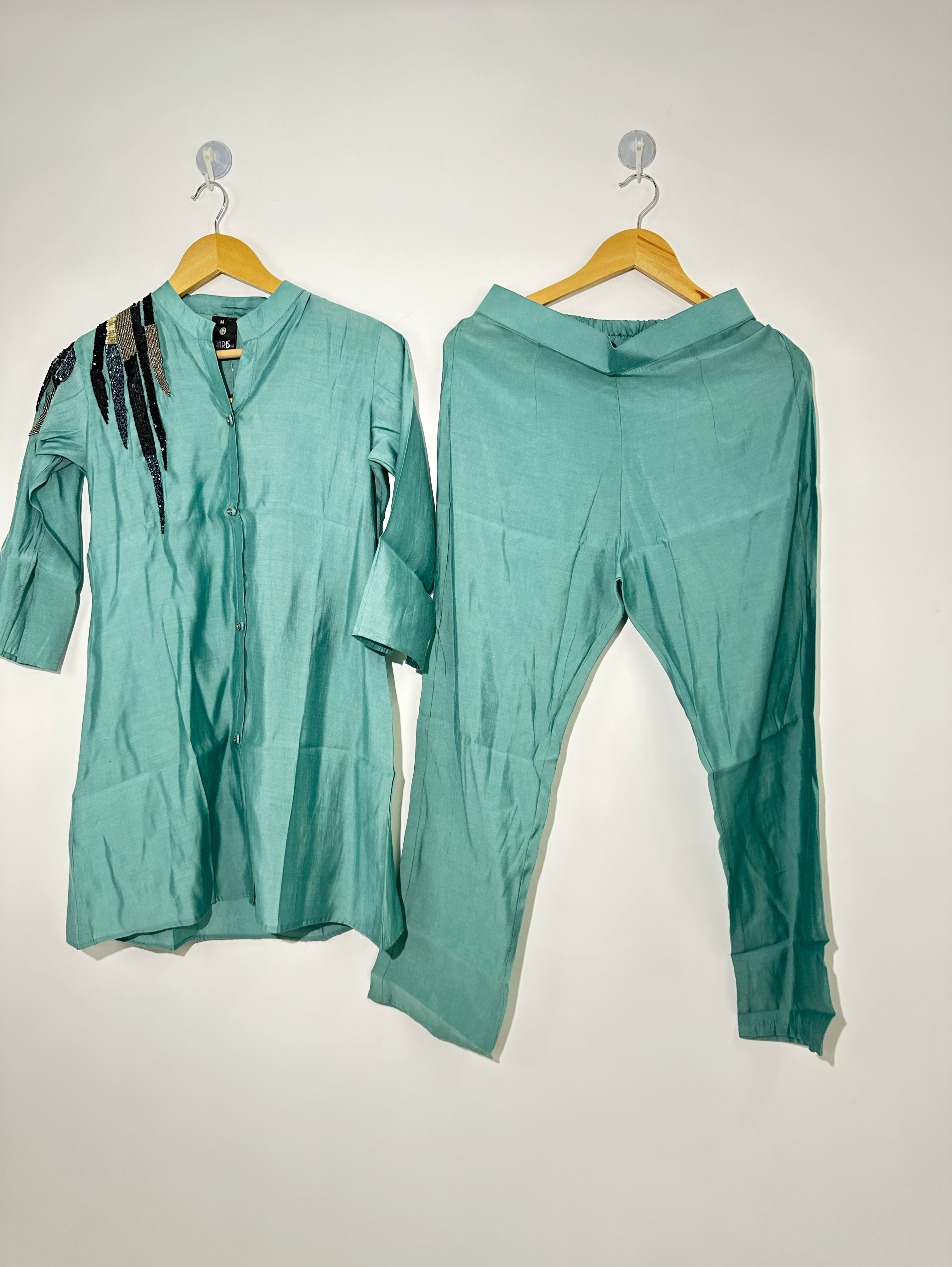 Image of Sea Green Muslin Hand work Coords