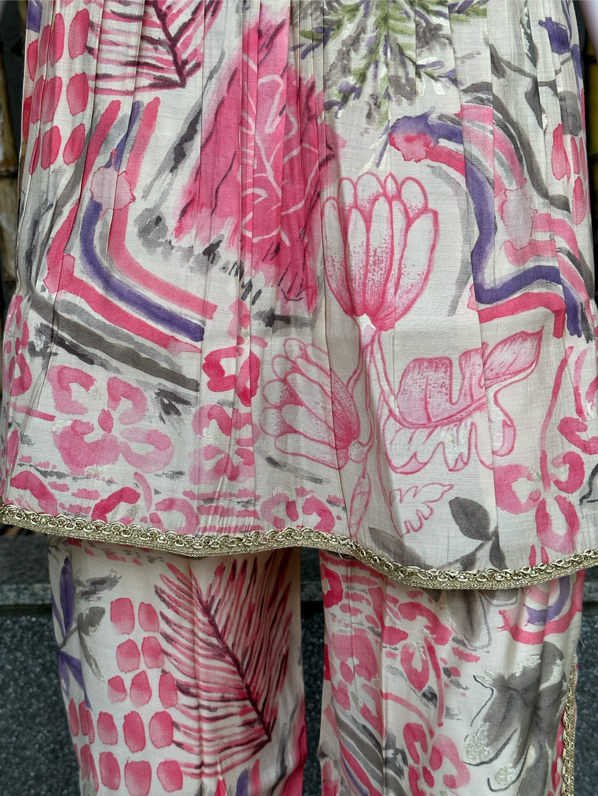 Muslin V Neck Embroidery Work Coords
