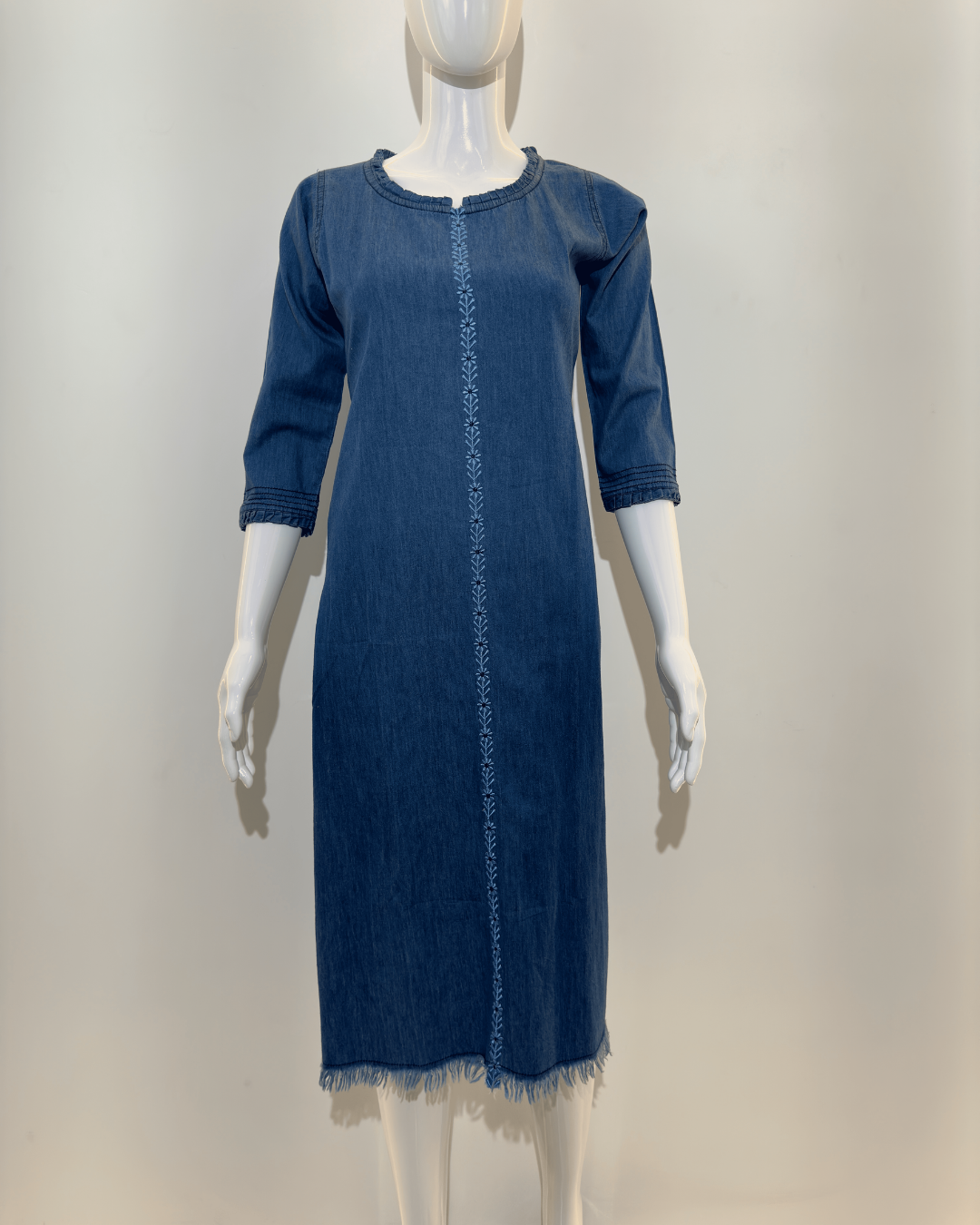 Denim Dress with Embroidery and Unique Cuts