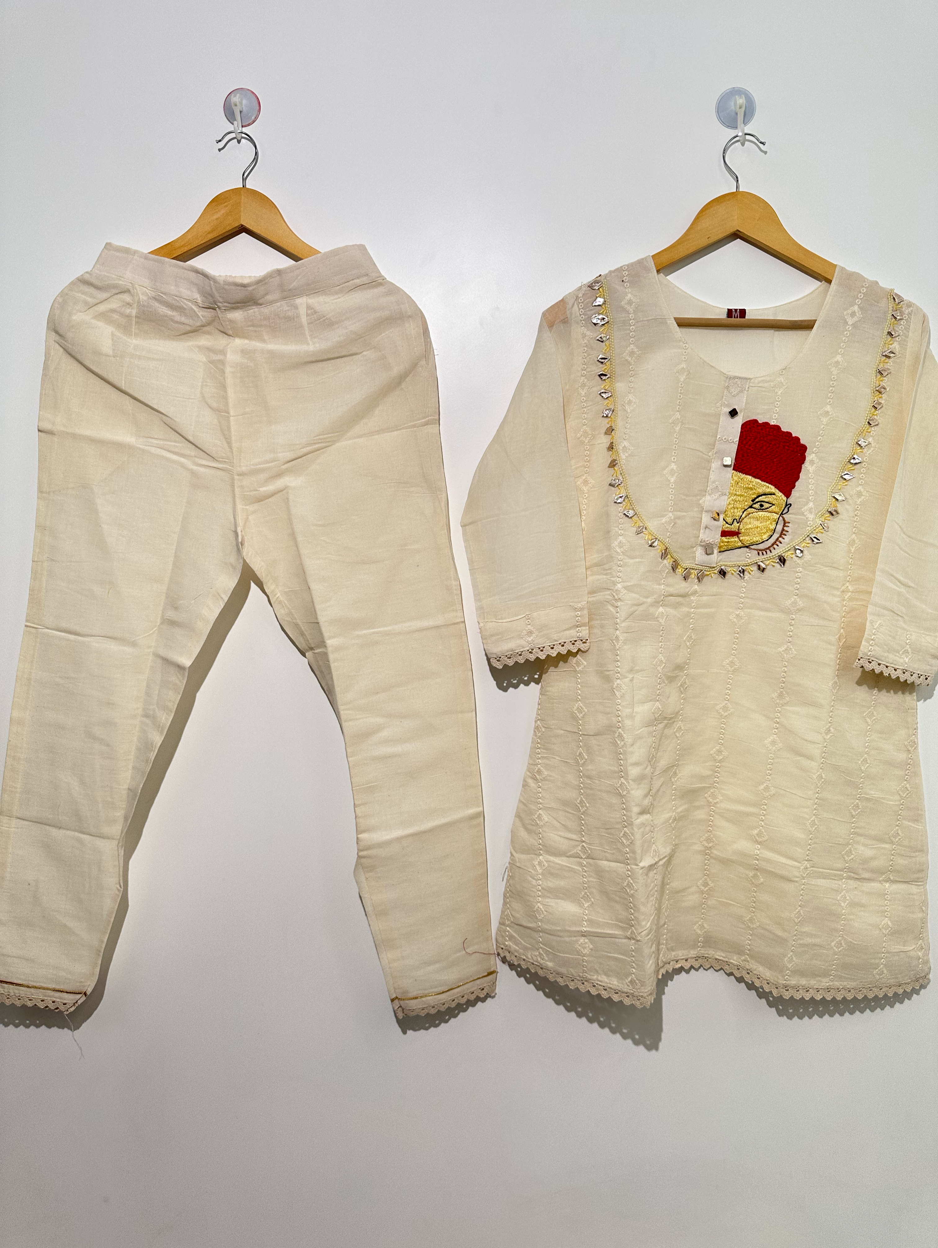 Image of Cotton Linen Embroidery Kurti Set