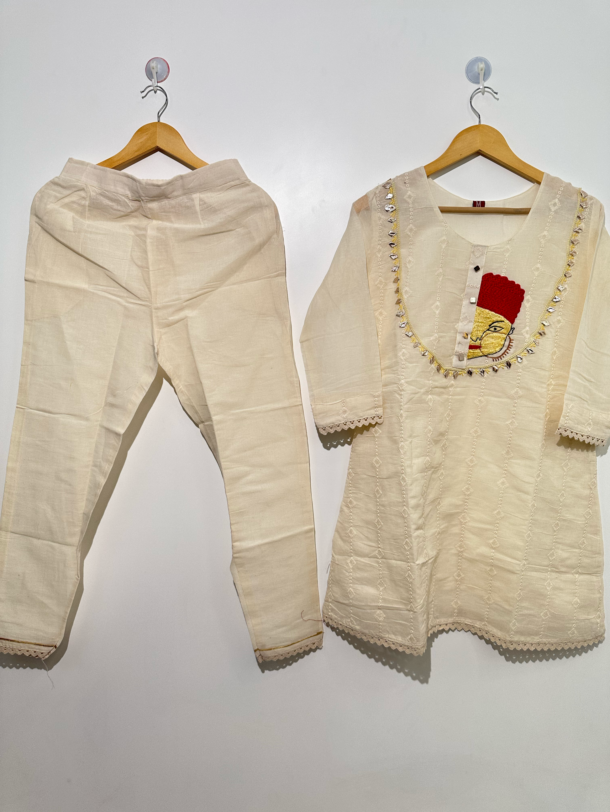 Cotton Linen Embroidery Kurti Set
