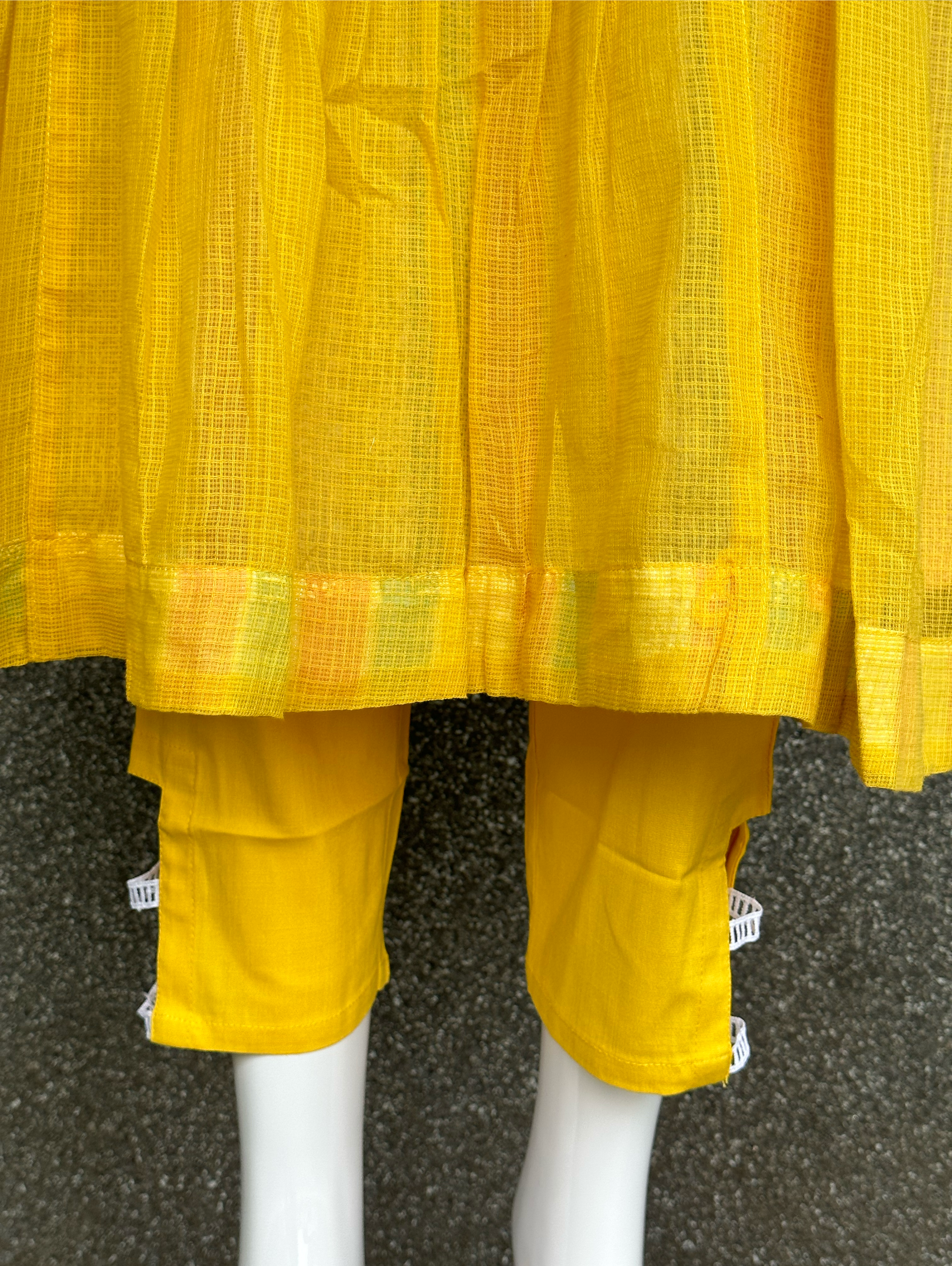 Image of Cotton 3 Piece with Scarf & Lycra Pant - Yellow