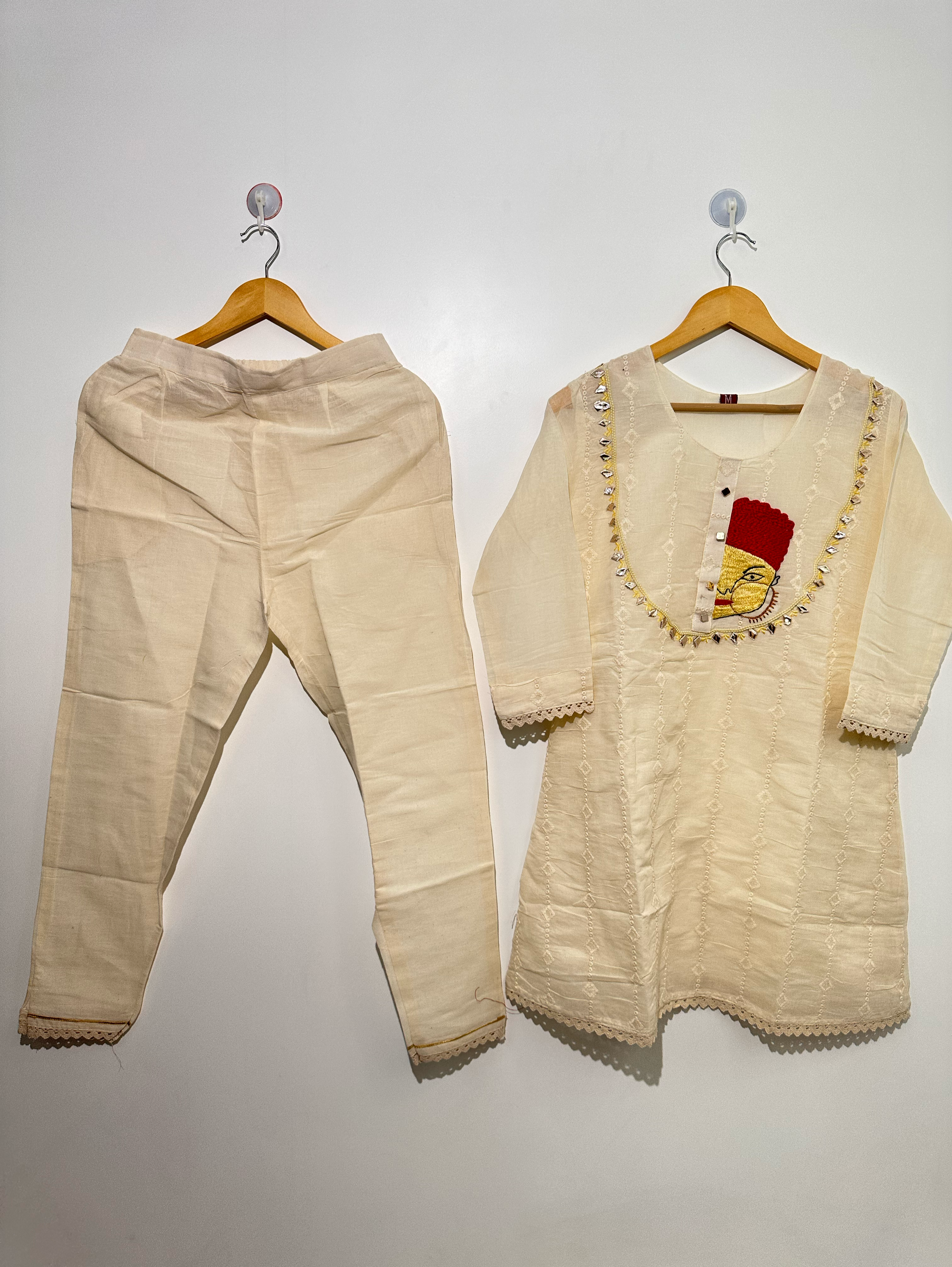 Image of Cotton Linen Embroidery Kurti Set
