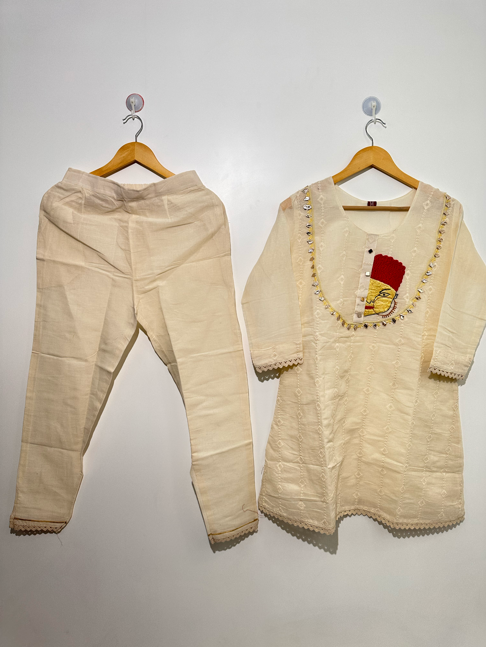 Cotton Linen Embroidery Kurti Set