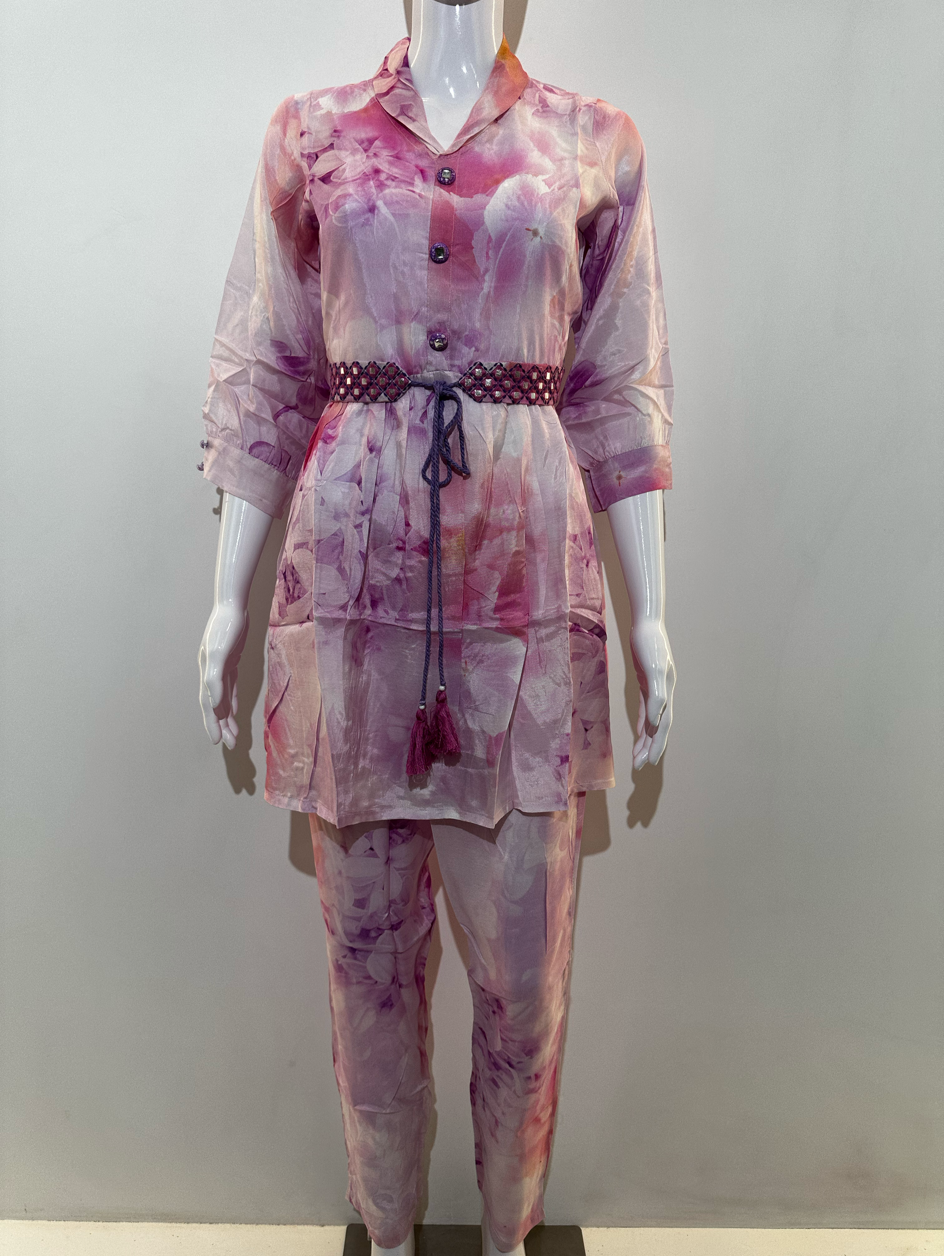 Pink Co-ord Set With Button Embroidery
