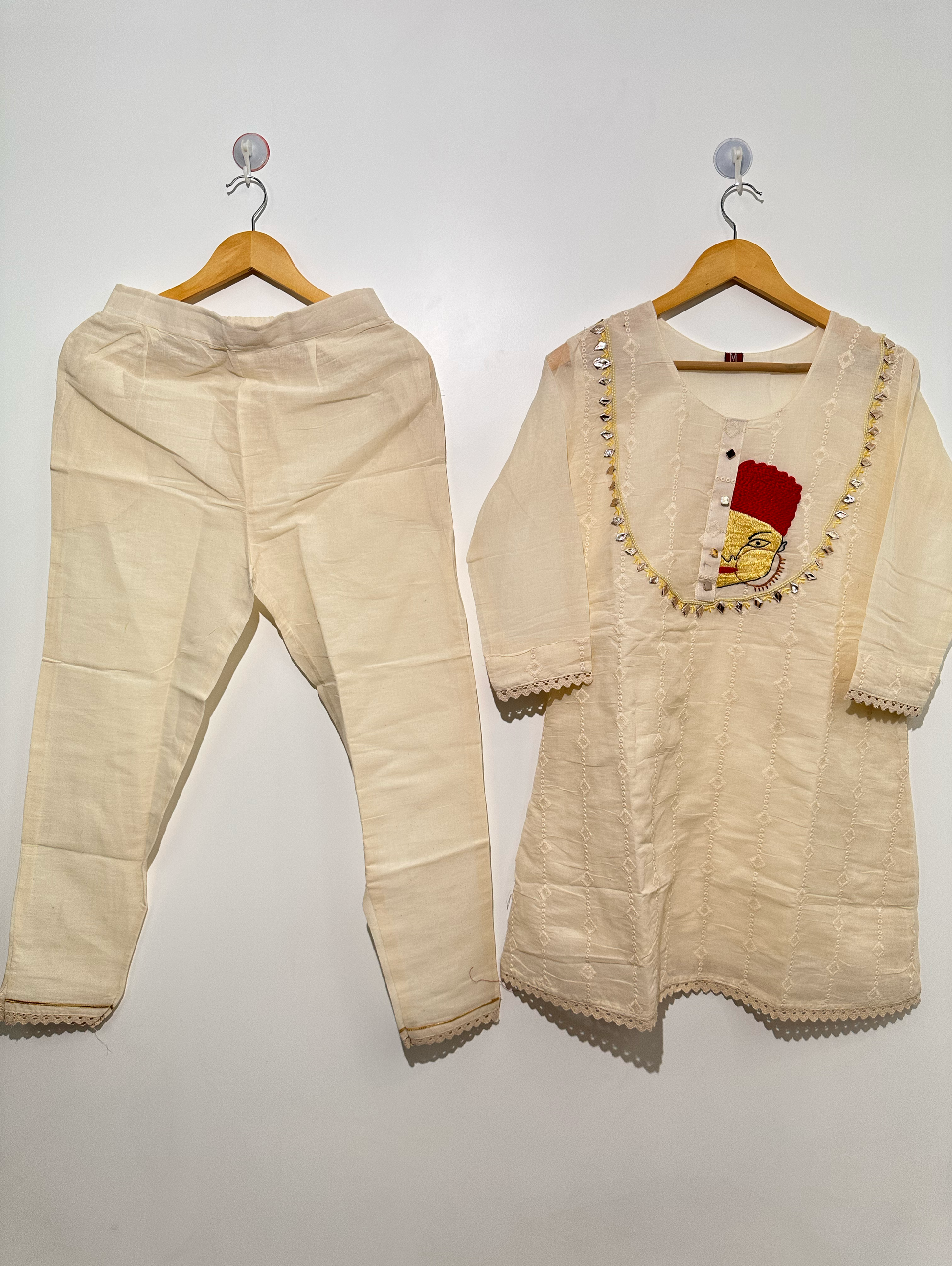 Cotton Linen Embroidery Kurti Set