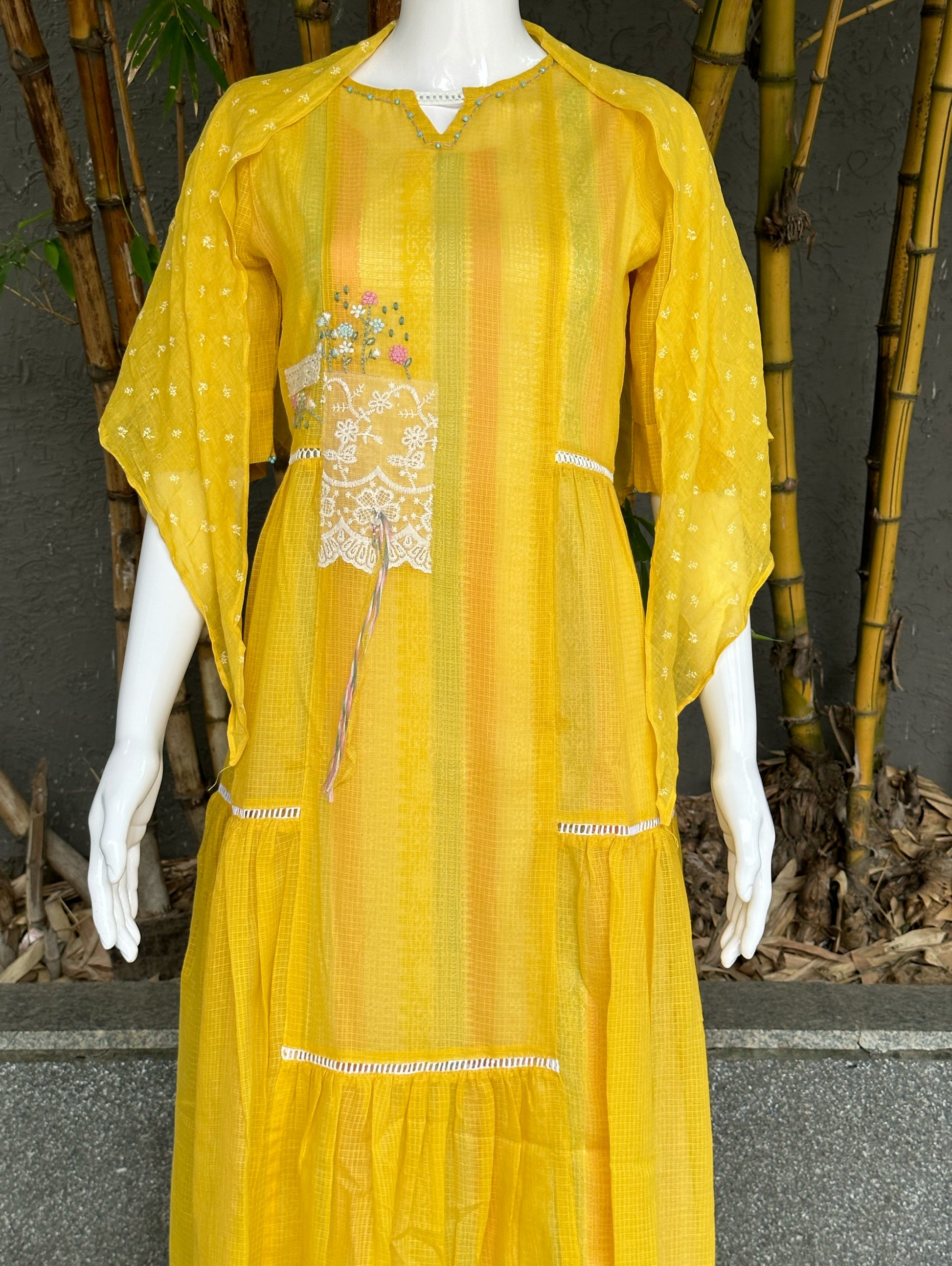 Cotton 3 Piece with Scarf & Lycra Pant - Yellow