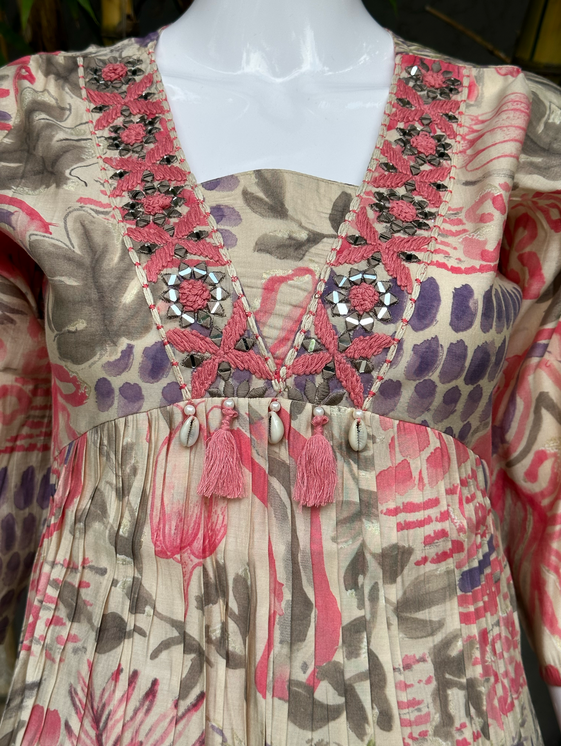 Muslin V Neck Embroidery Work Coords