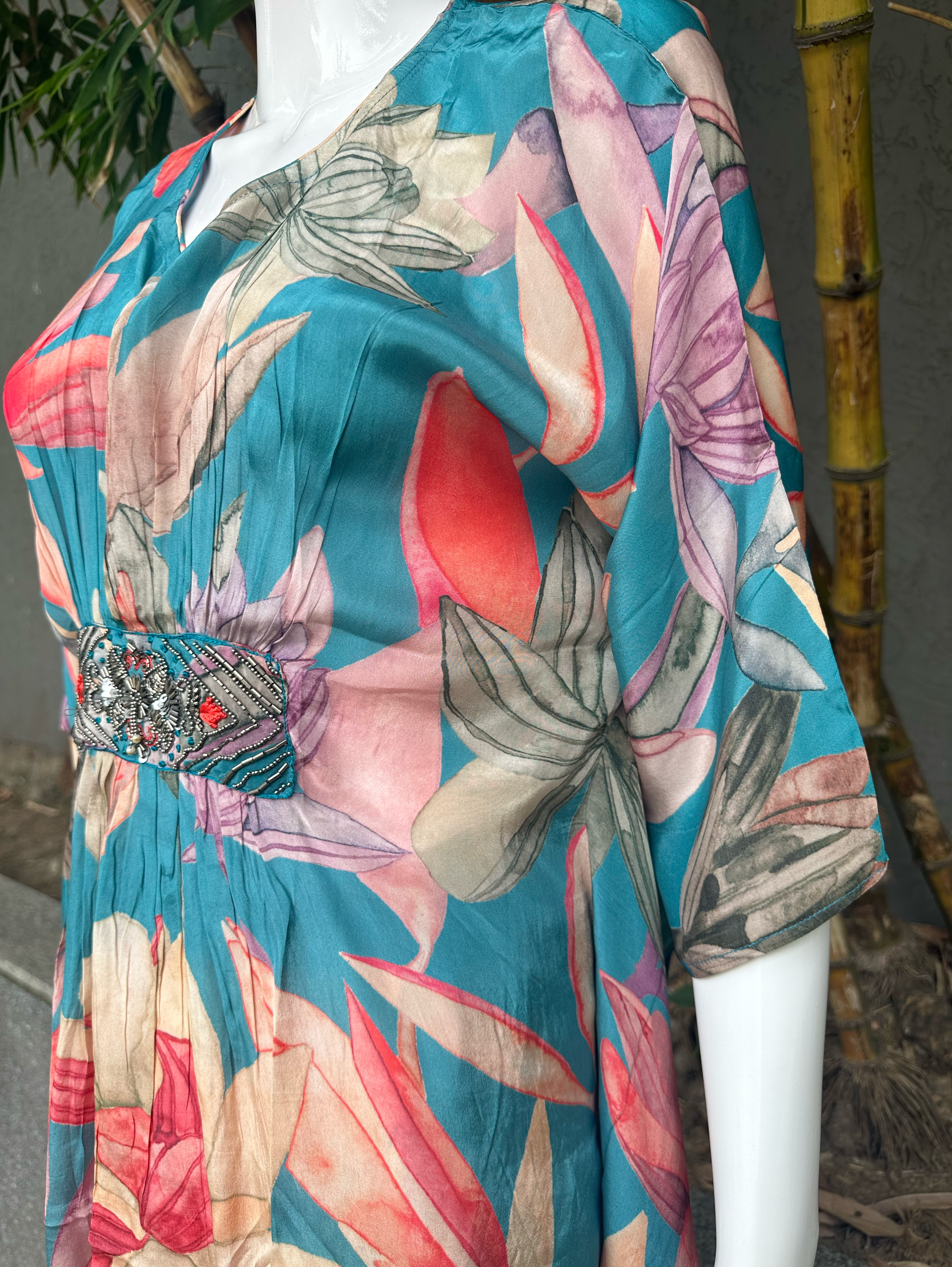 Image of Blue Muslin Kaftan Coords - Hand work