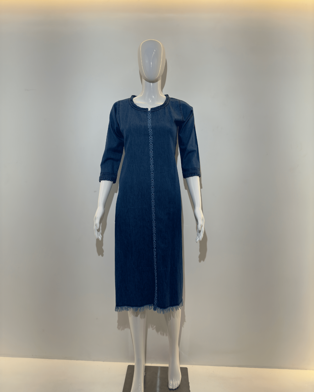 Denim Dress with Embroidery and Unique Cuts