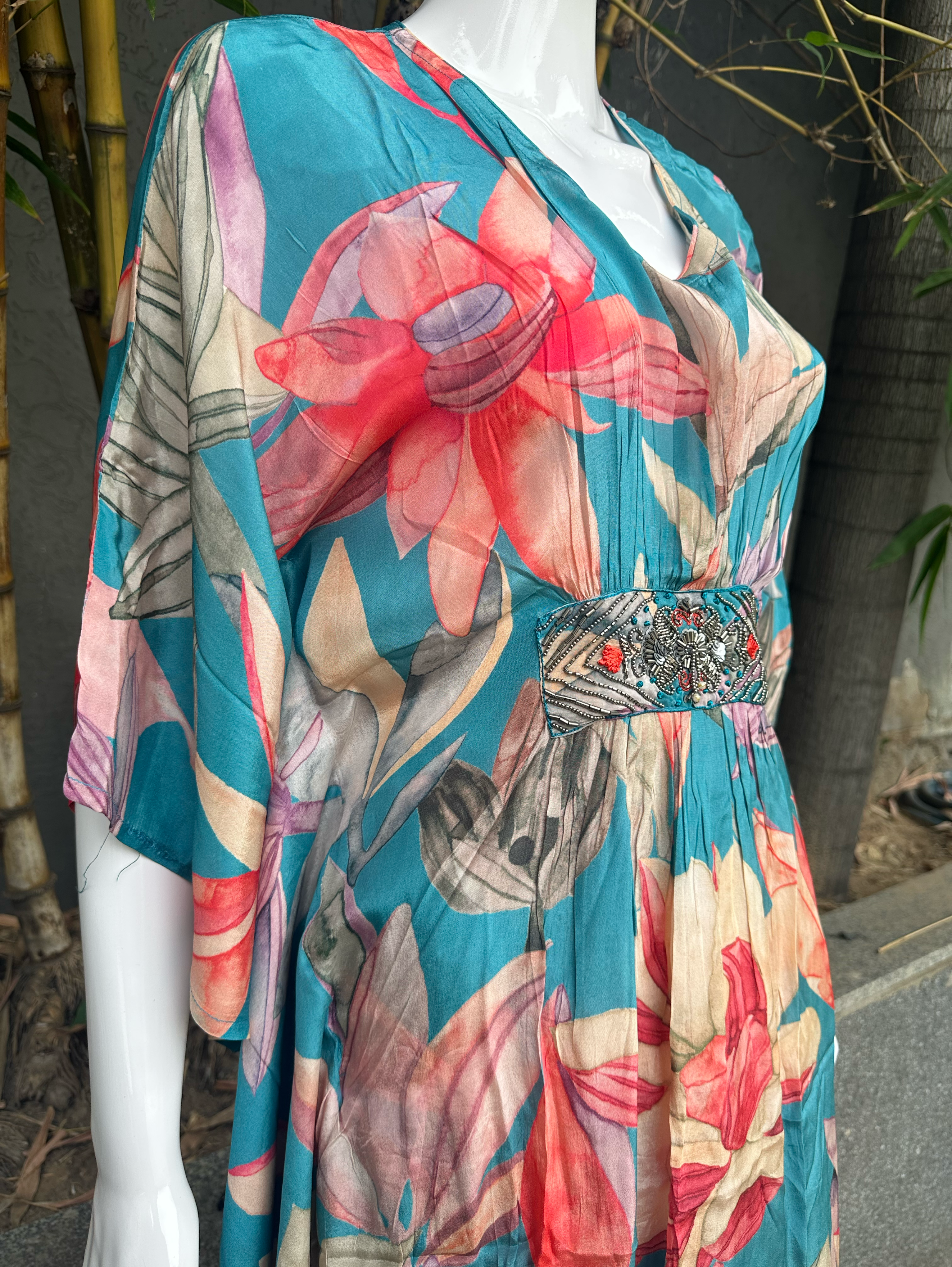 Image of Blue Muslin Kaftan Coords - Hand work