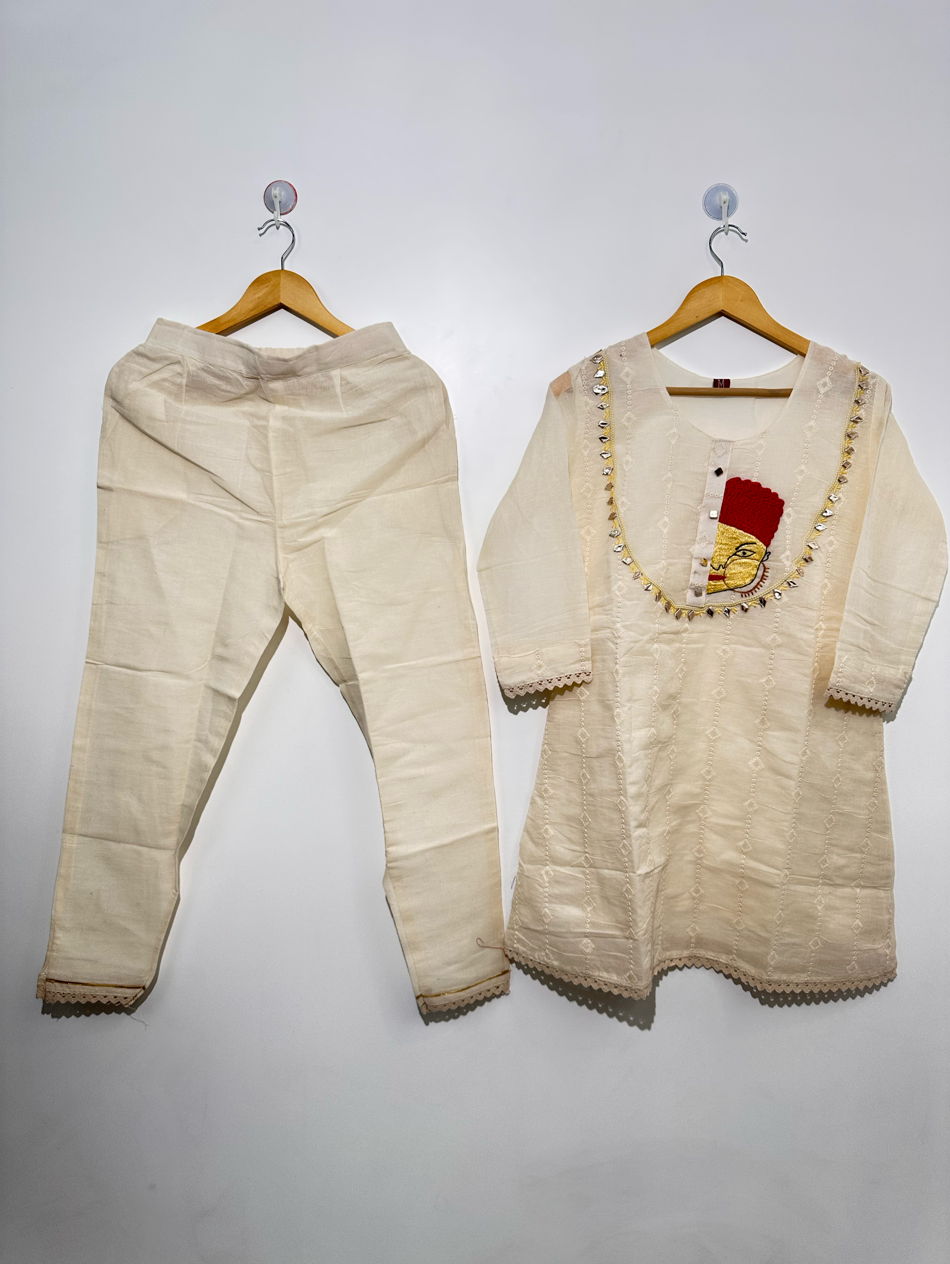 Image of Cotton Linen Embroidery Kurti Set