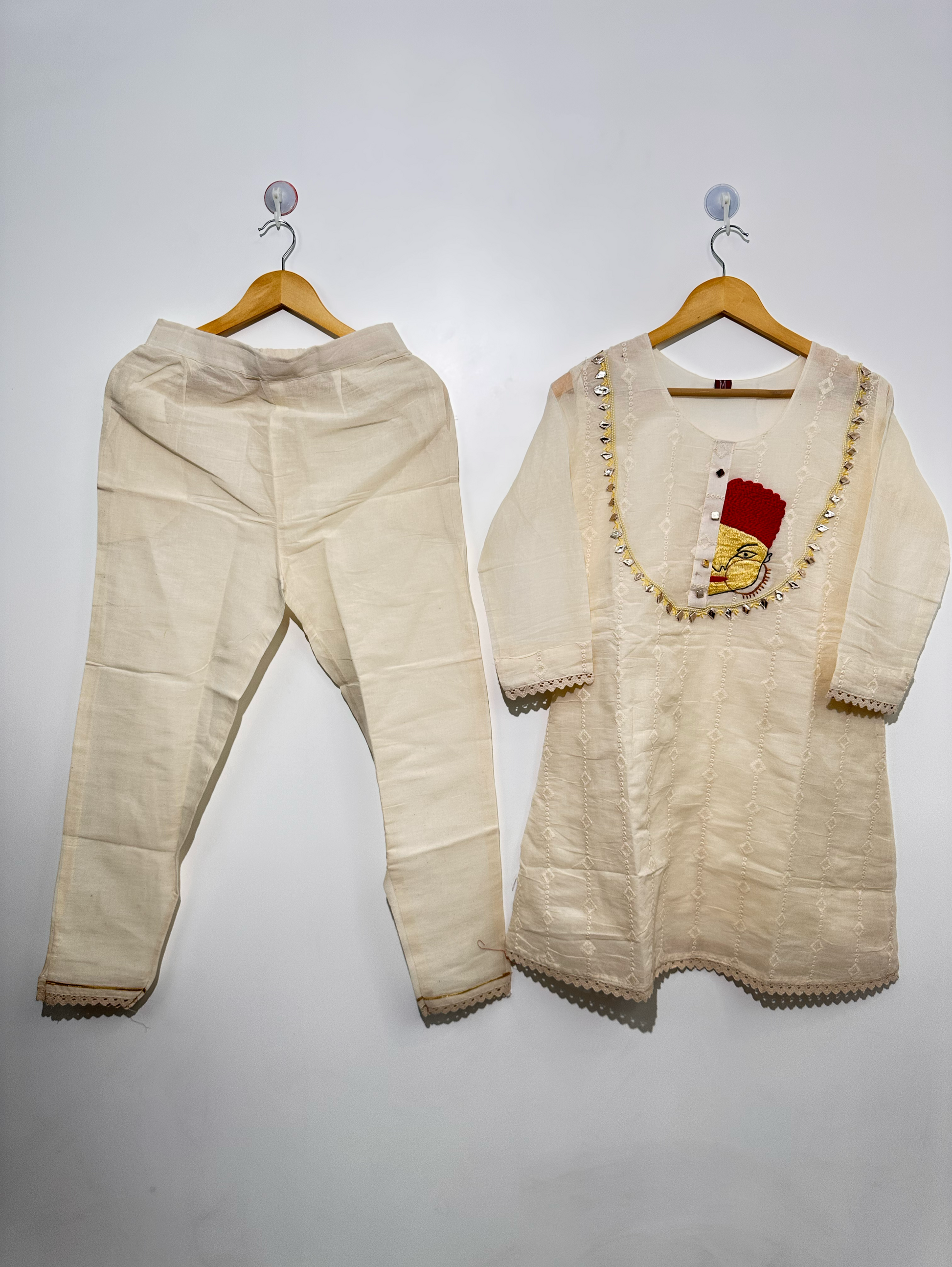 Cotton Linen Embroidery Kurti Set