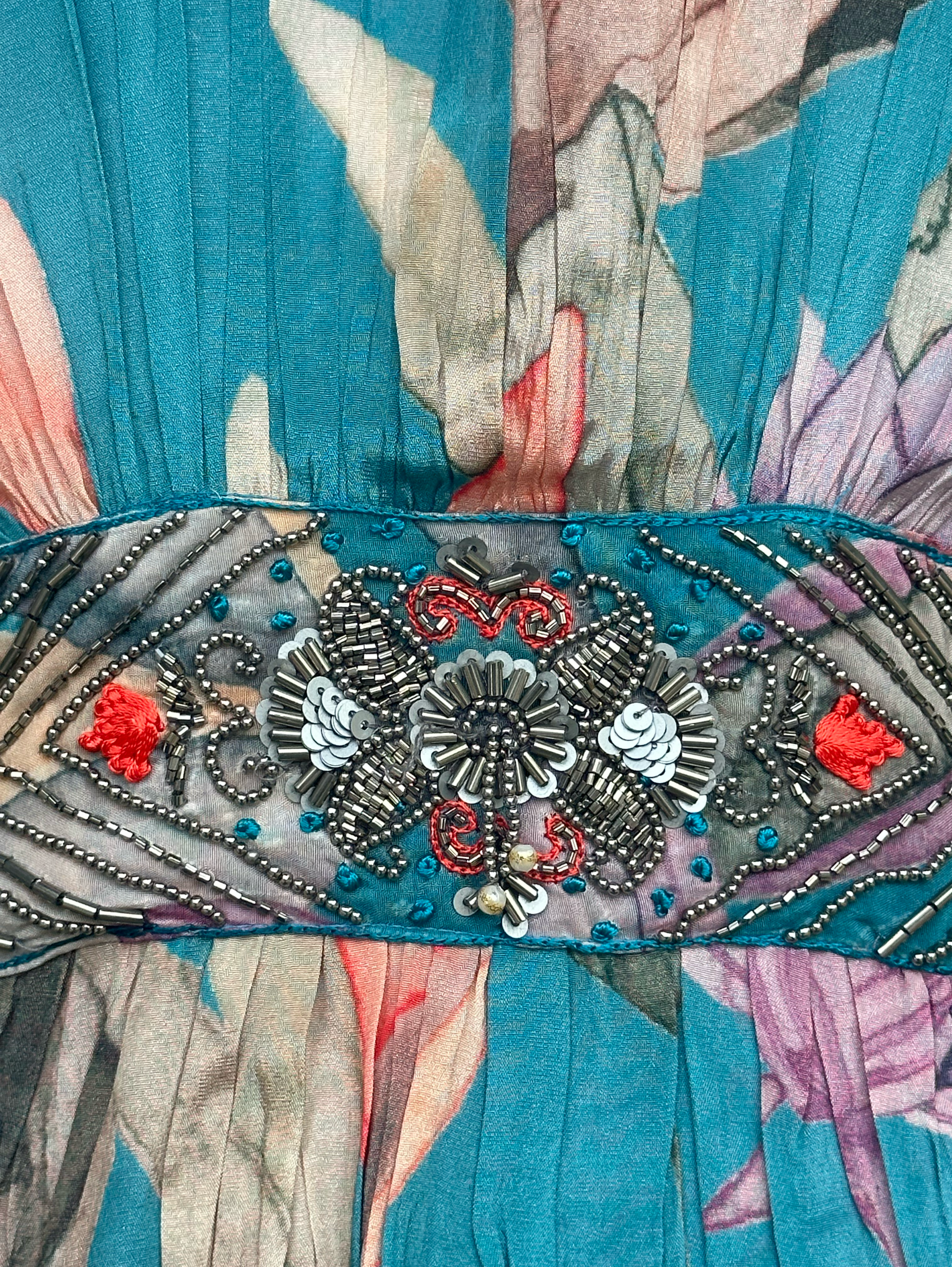 Blue Muslin Kaftan Coords - Hand work