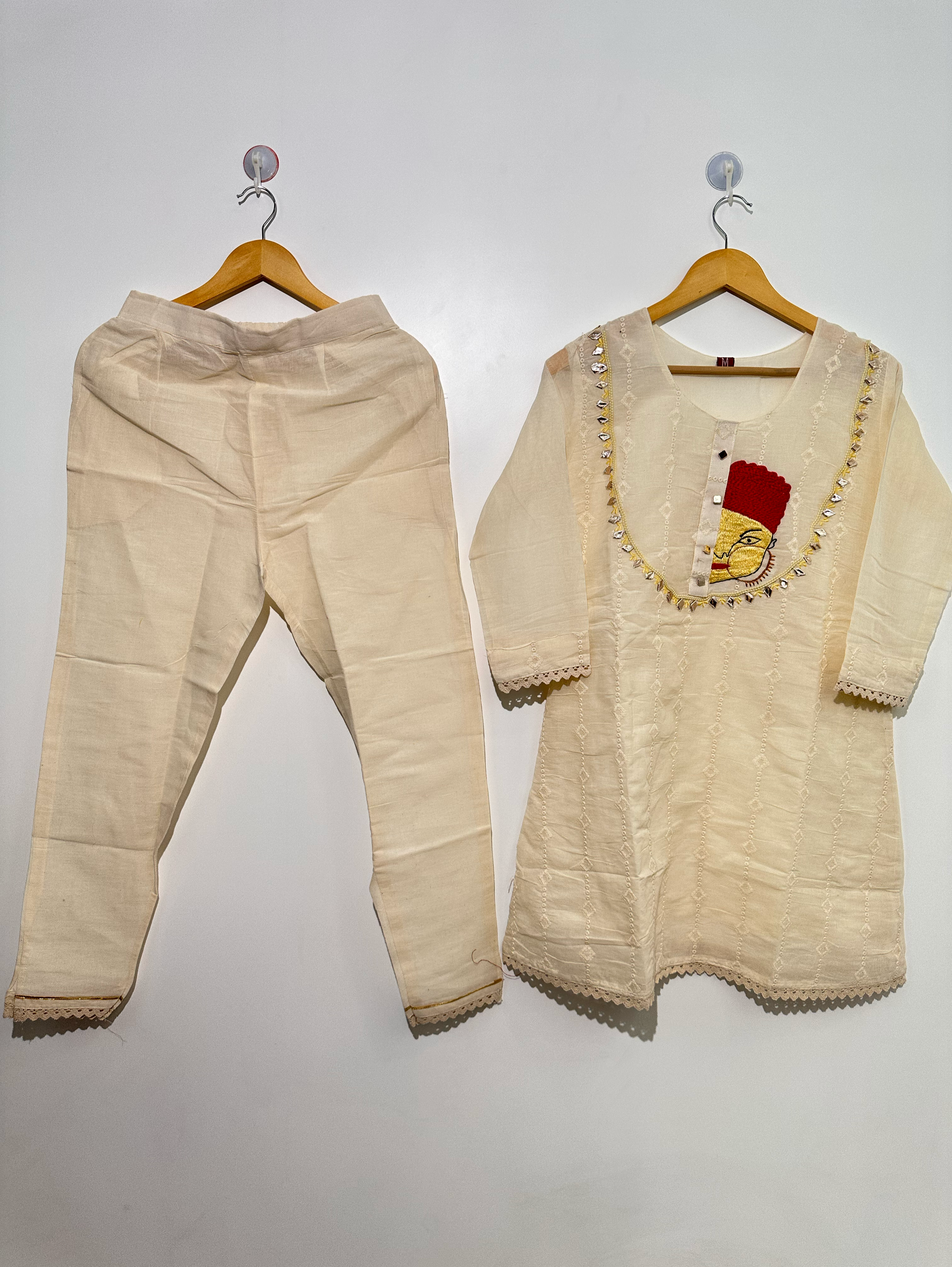 Cotton Linen Embroidery Kurti Set