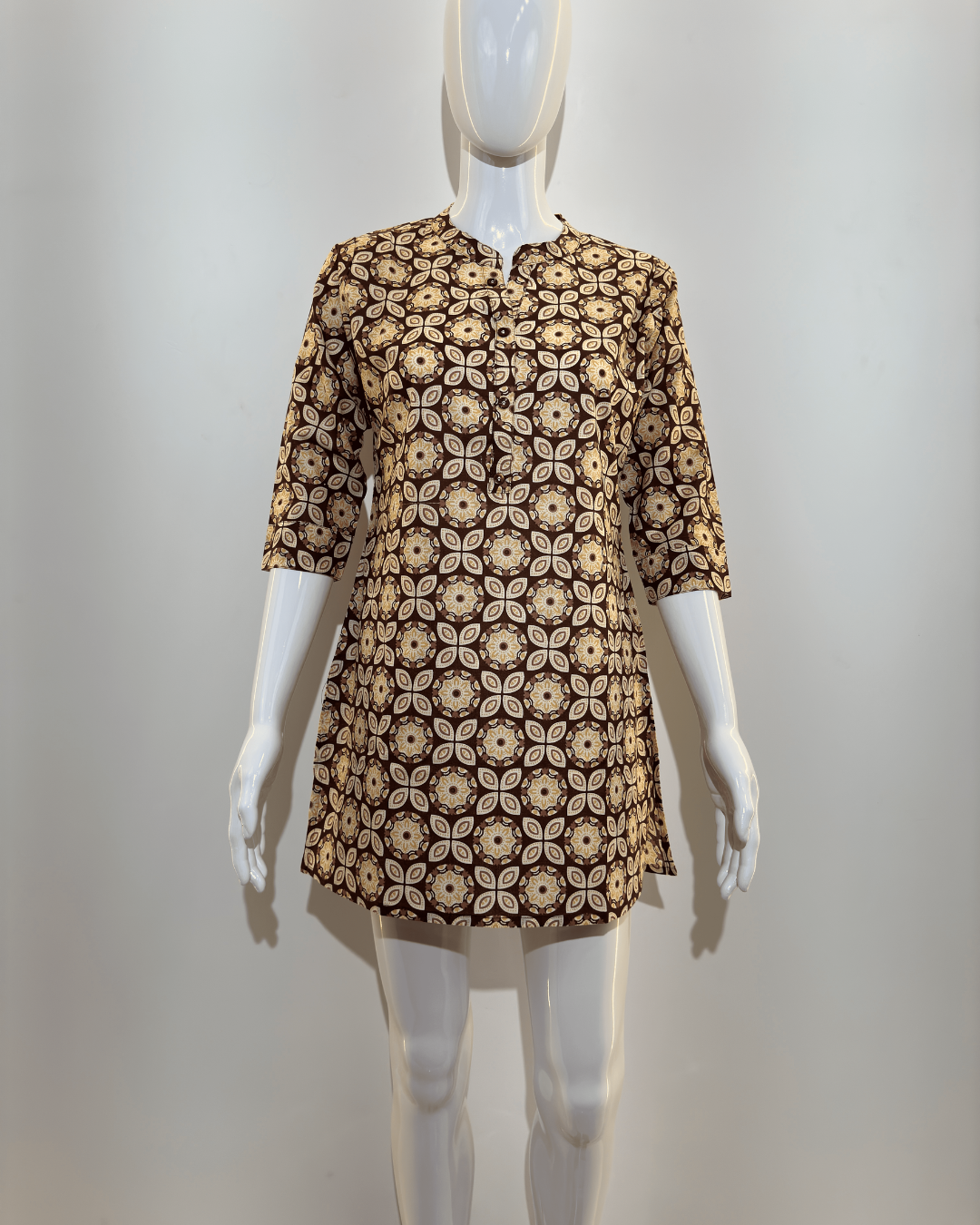 Image of Pure Cotton Short Tunics - Brown Color