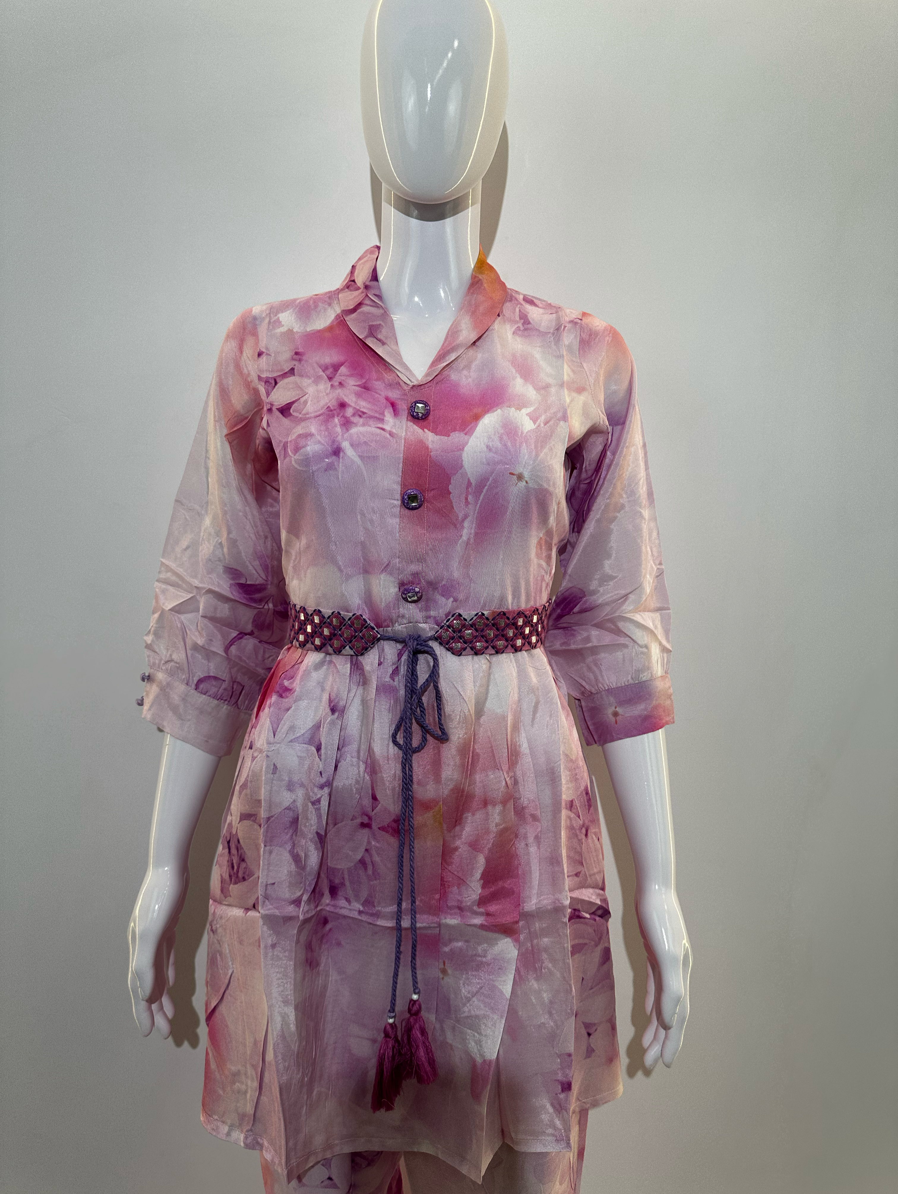 Image of Pink Co-ord Set With Button Embroidery