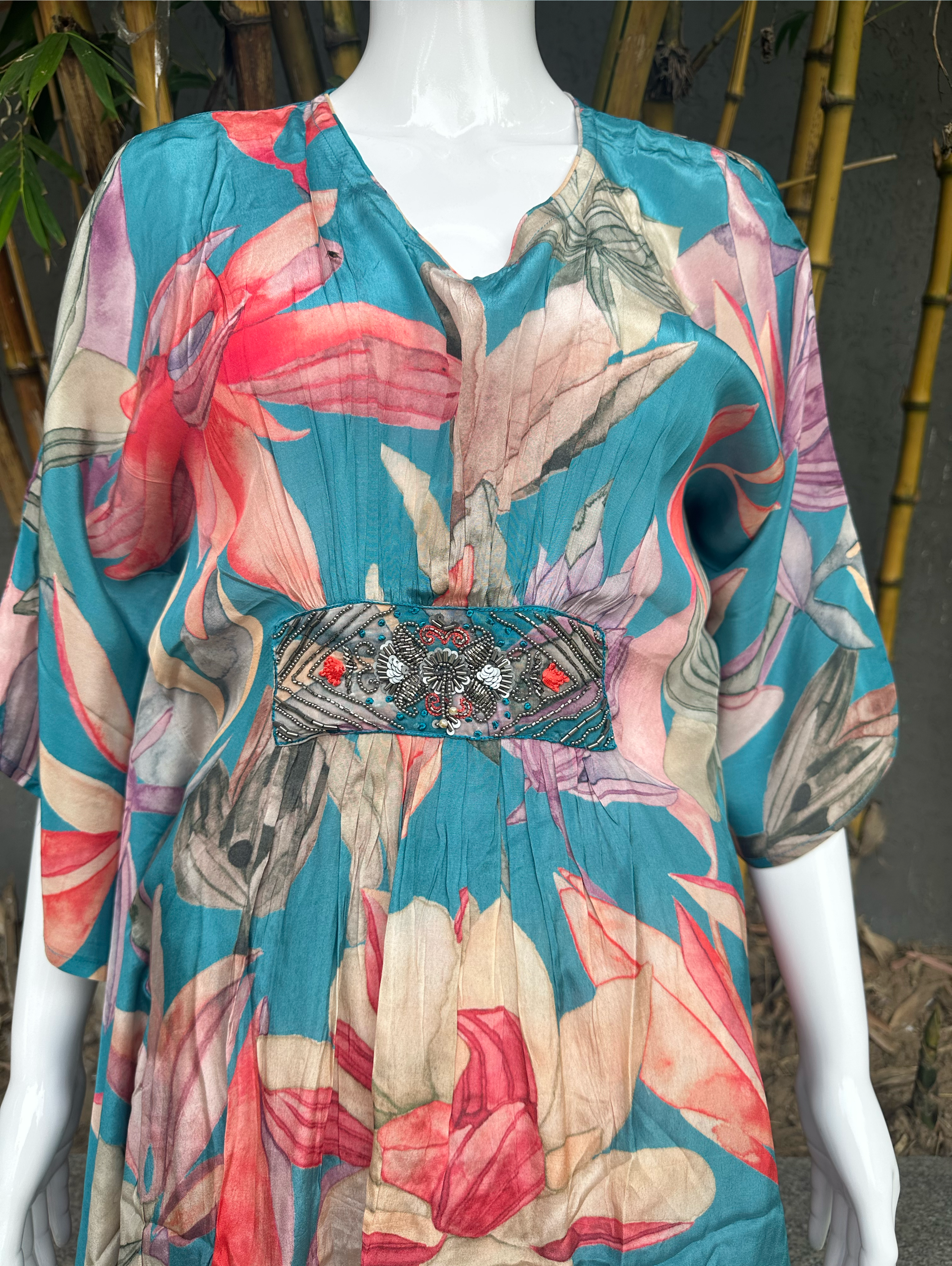 Image of Blue Muslin Kaftan Coords - Hand work