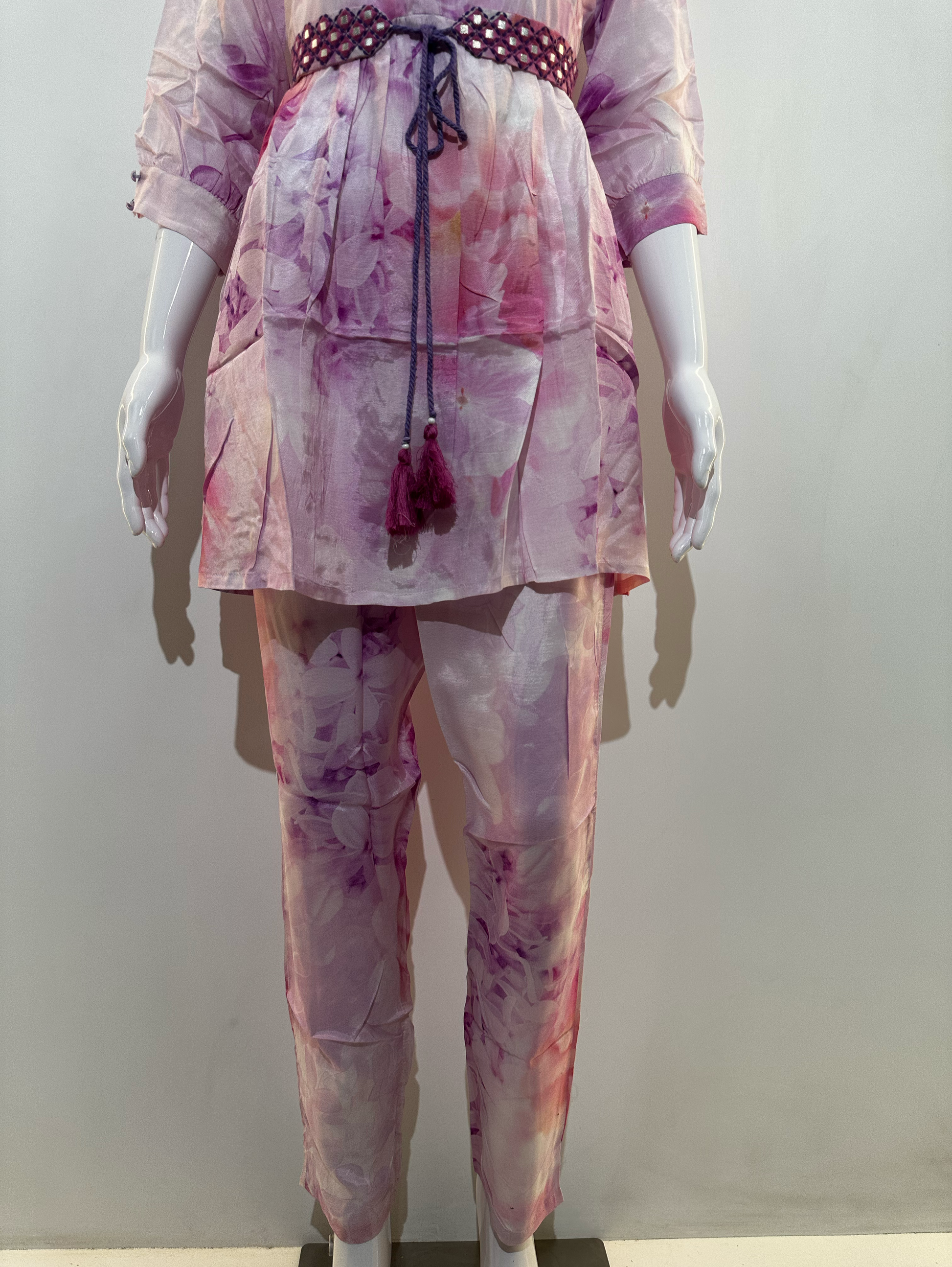 Pink Co-ord Set With Button Embroidery