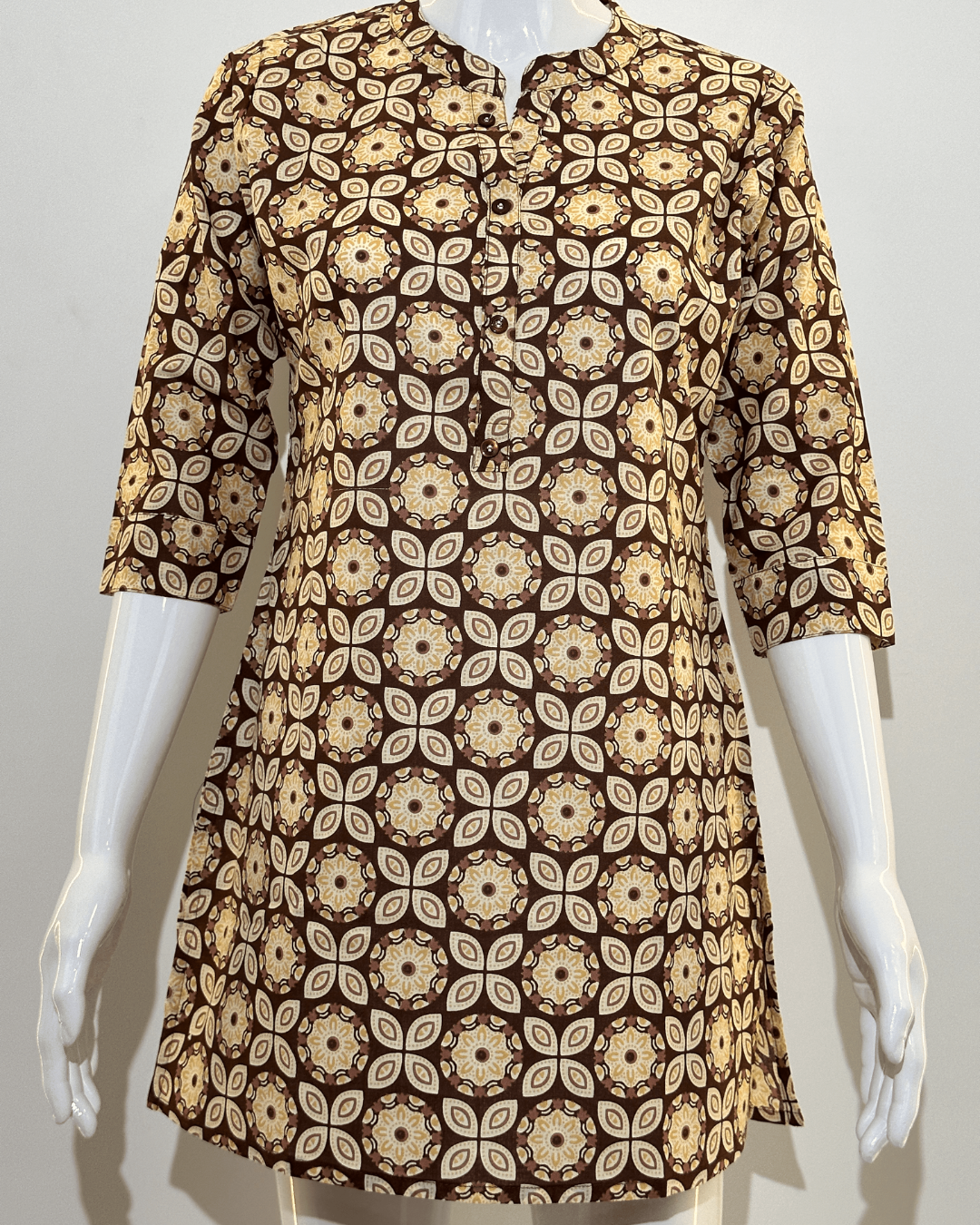 Image of Pure Cotton Short Tunics - Brown Color